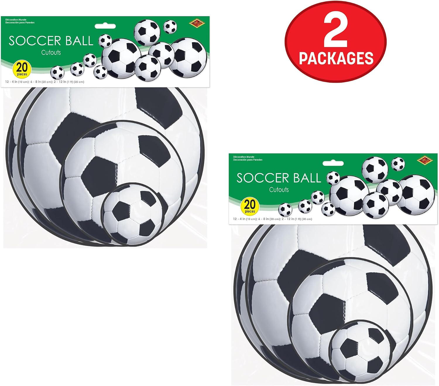 Beistle Soccer Ball Cutouts, 4", 8", 12", White and Black
