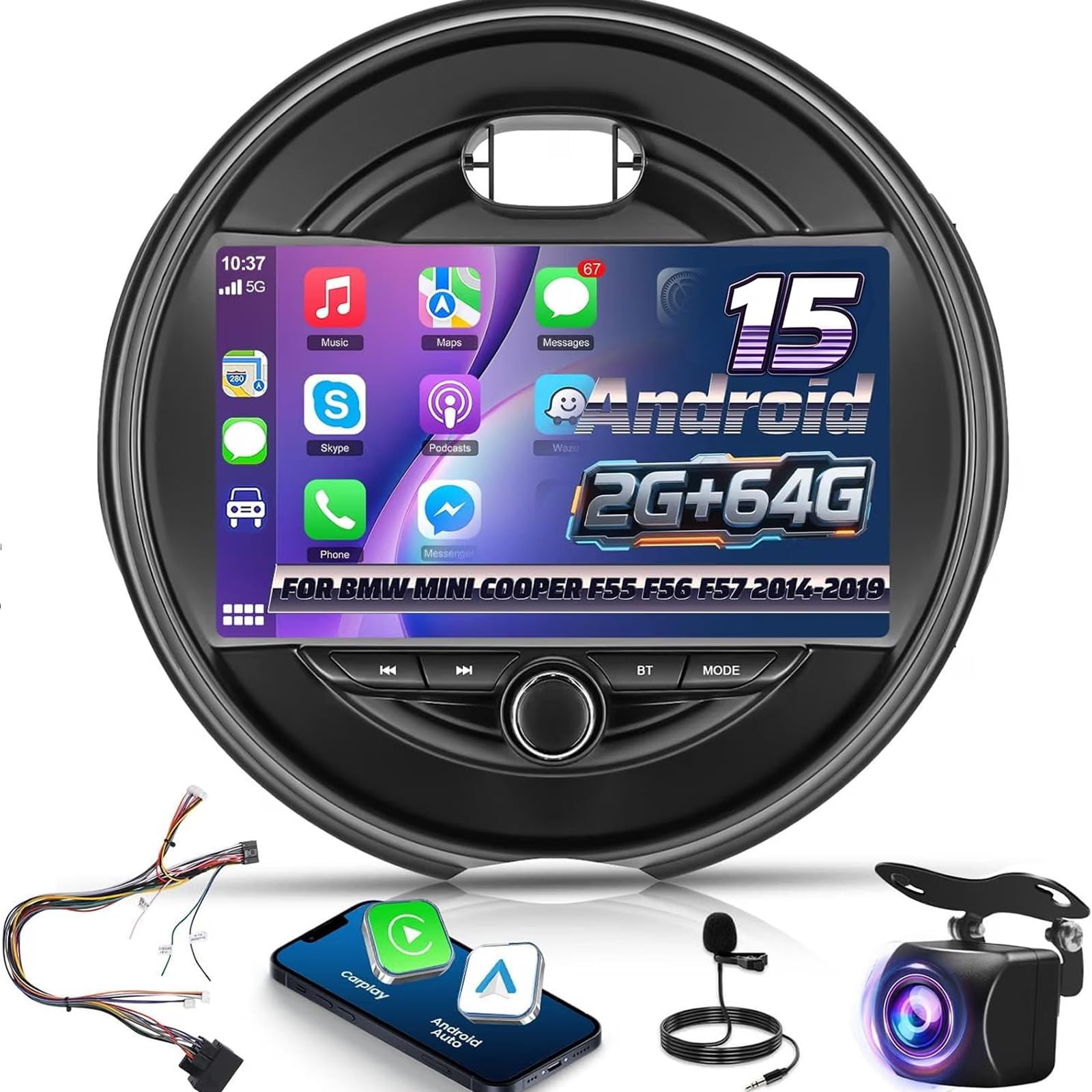 Upgrade 2G+64G Car Stereo for BMW Mini Cooper F55 F56 F57 2014-2019 (5 Door Without OEM N…