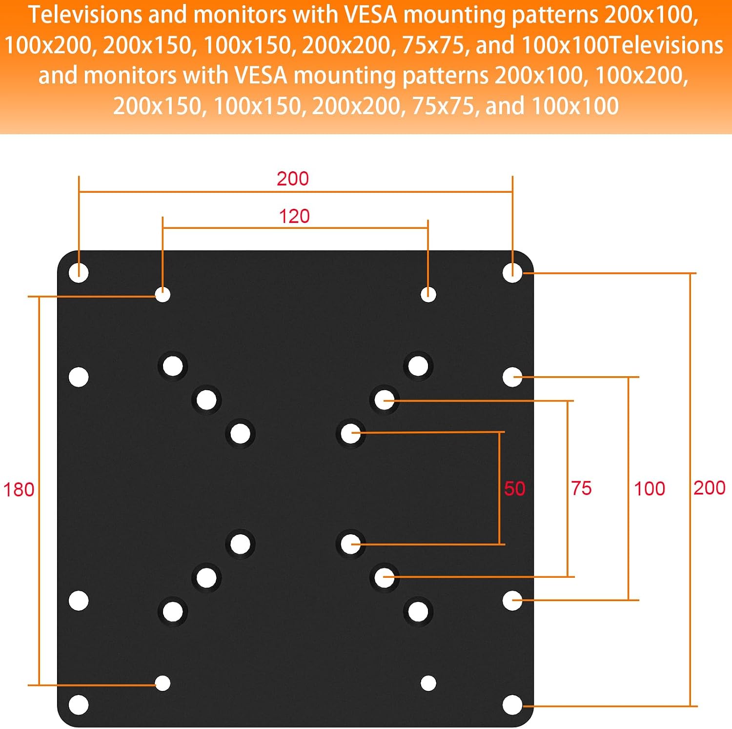 Universal VESA Mount Adapter Plate Bracket, Adapter for TV from 23" - 42" Size, VESA-Compatible Devices for TVs, Monitors, & Displays