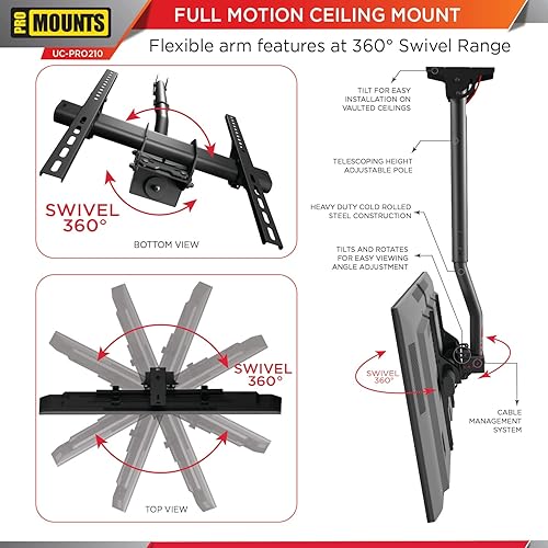 Miniatura 4 de Soporte de TV de techo, soporte giratorio colgante para TV para pantallas planascurvas, se adapta a la mayoría de pantallas de 32 a 65 pulgadas,