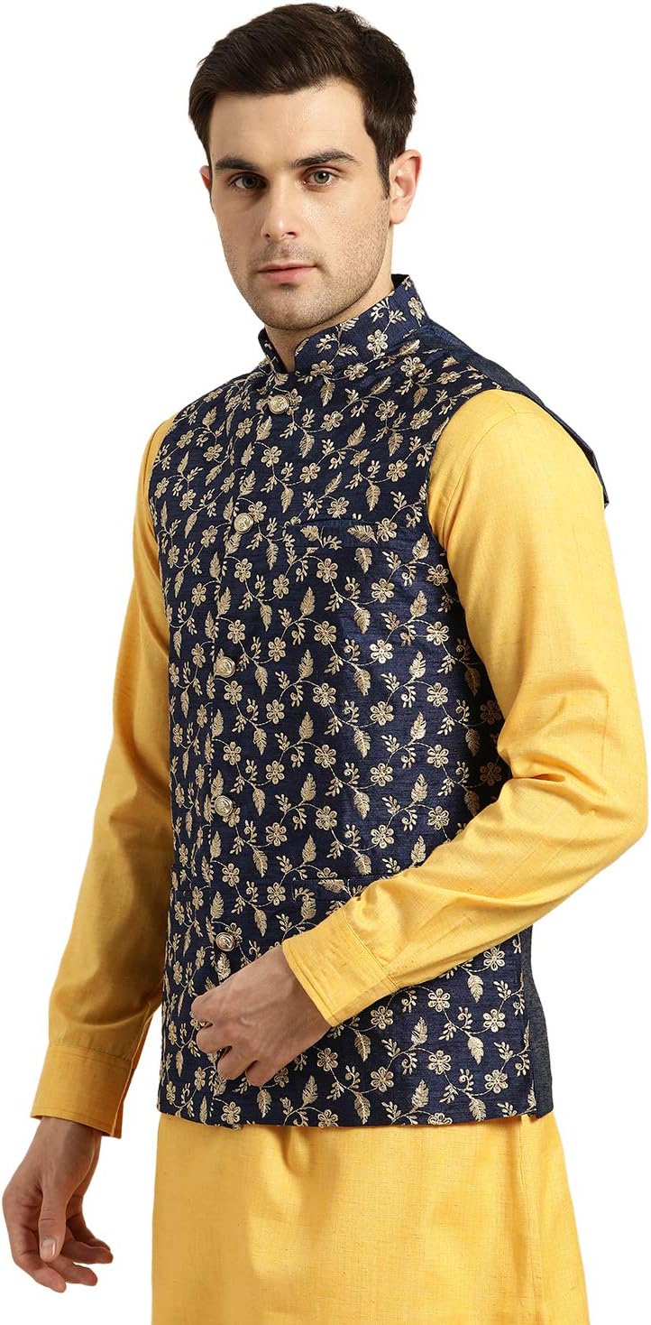 Sojanya (Since 1958 Men'S Silk Blend, Embroidered Nehru Jacket