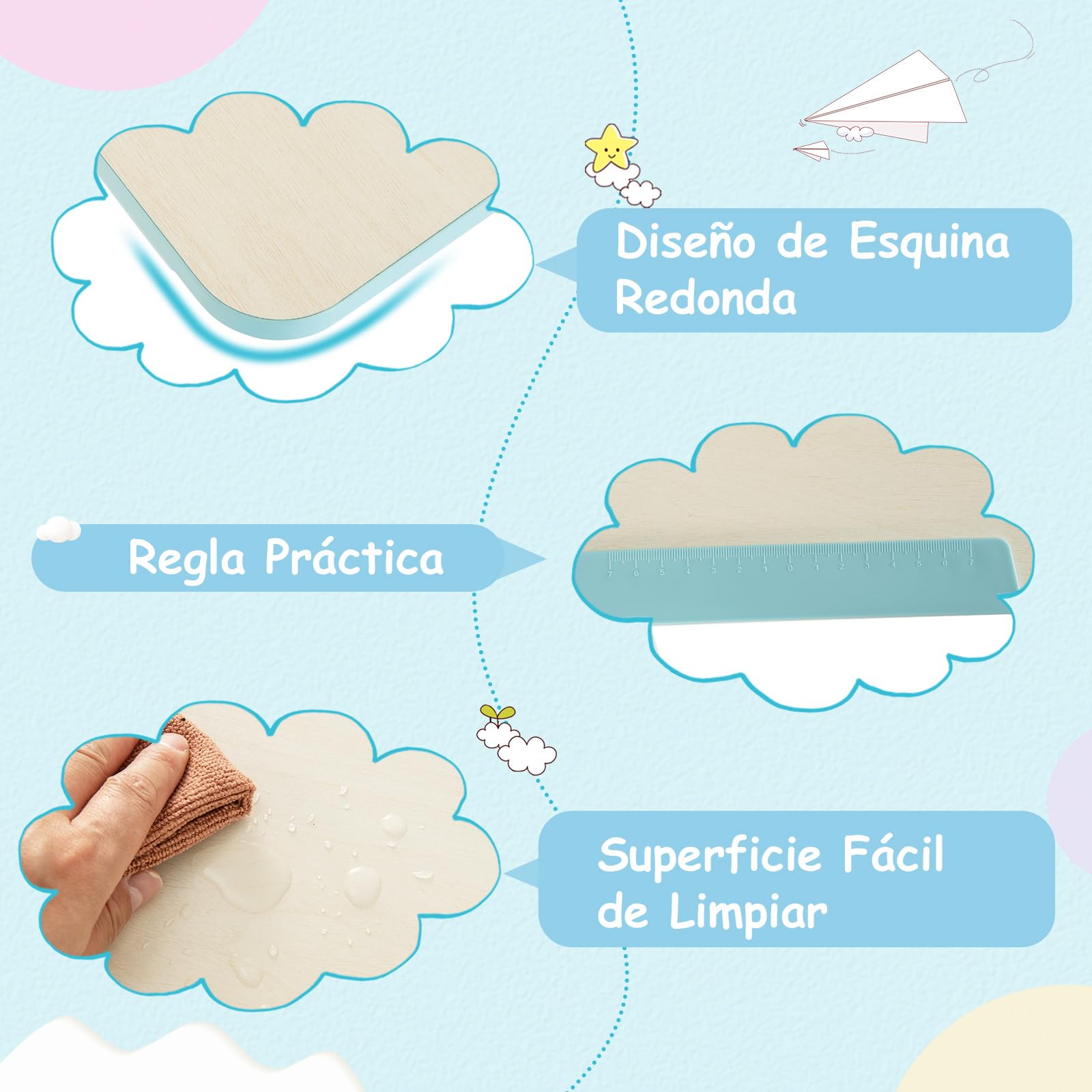 COSTWAY Escritorio de Estudio para Niños, Mesa de Escritura Juvenil de Altura Ajustable con Tablero Inclinable, Aparador, Cajón, Bandeja, Portalápices y Regla de Escala para Niños de 3-12 Años (Azul)