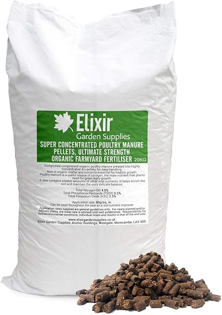 Elixir Gardens Chicken/Poultry Manure Pellets | 1kg - 20kg Bags Available | Organic Fertiliser | 20kg Bag | Treats up to 500 sq.m