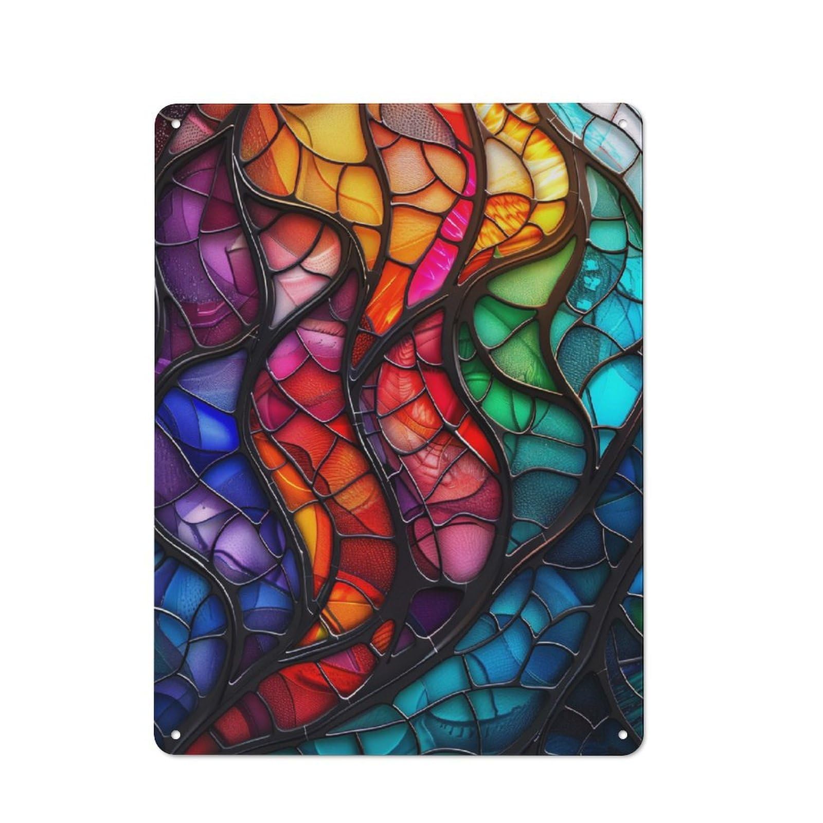 Junmoney Style-7 Stained Glass Abstract Art Retro Tin Sign 40X30cm For Lounge Or Reading Corner, For Home Wall Decor Collectors