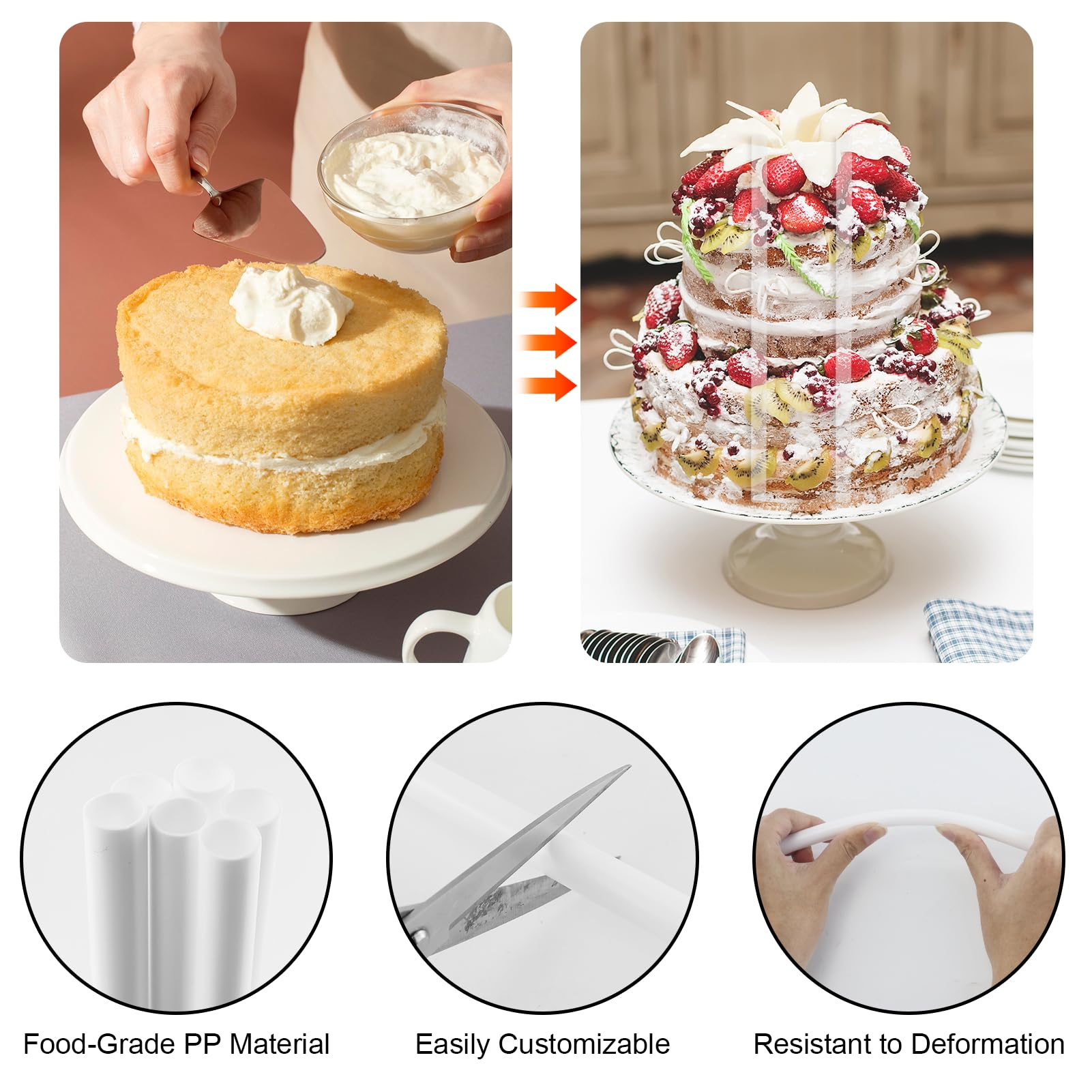 30 Tasselli Portatorta In Plastica Bianca - 22,5 Cm X 1,2 Cm - Supporti Per Torte A Più Livelli - Atossici E Tagliabili