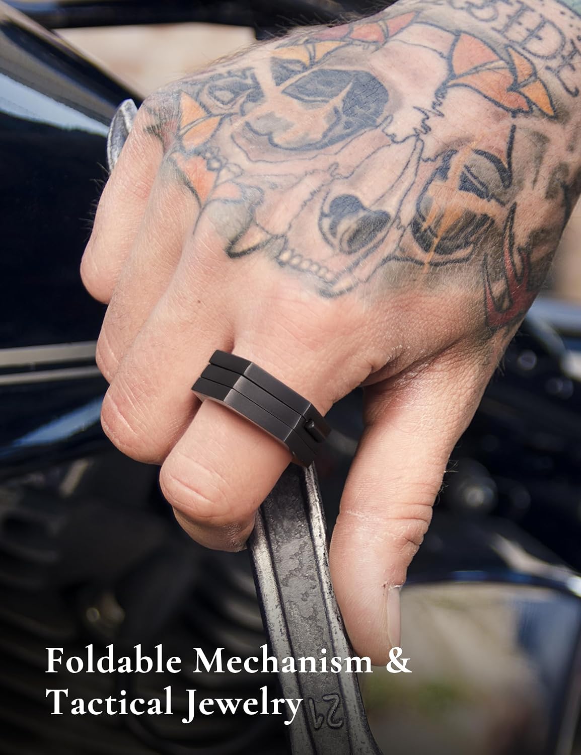 King Will Stainless Steel Men Ring, 8.8mm Width Hexagon Ring Foldable Mechanical Band in Black/Gold/Silver, Geometric EDC Tool Ring Comfort Fit and Durable Size 7-13