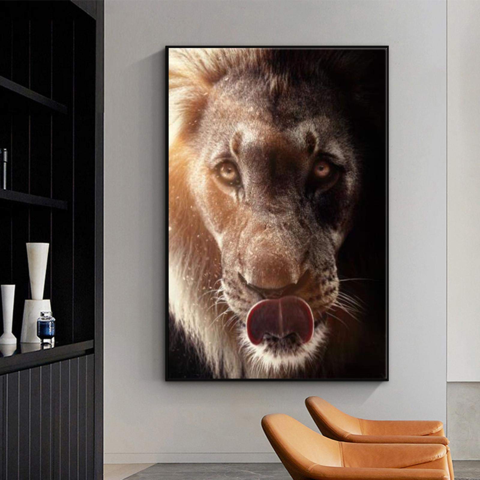 Yooyu Lienzo de Animales Impresión de Arte de Pared León Encantador con Cartel de Mariposa Pintura Cuadro Decorativo Hogar Decoración de la habitación de los niños 50x70x2cm Marco Interno