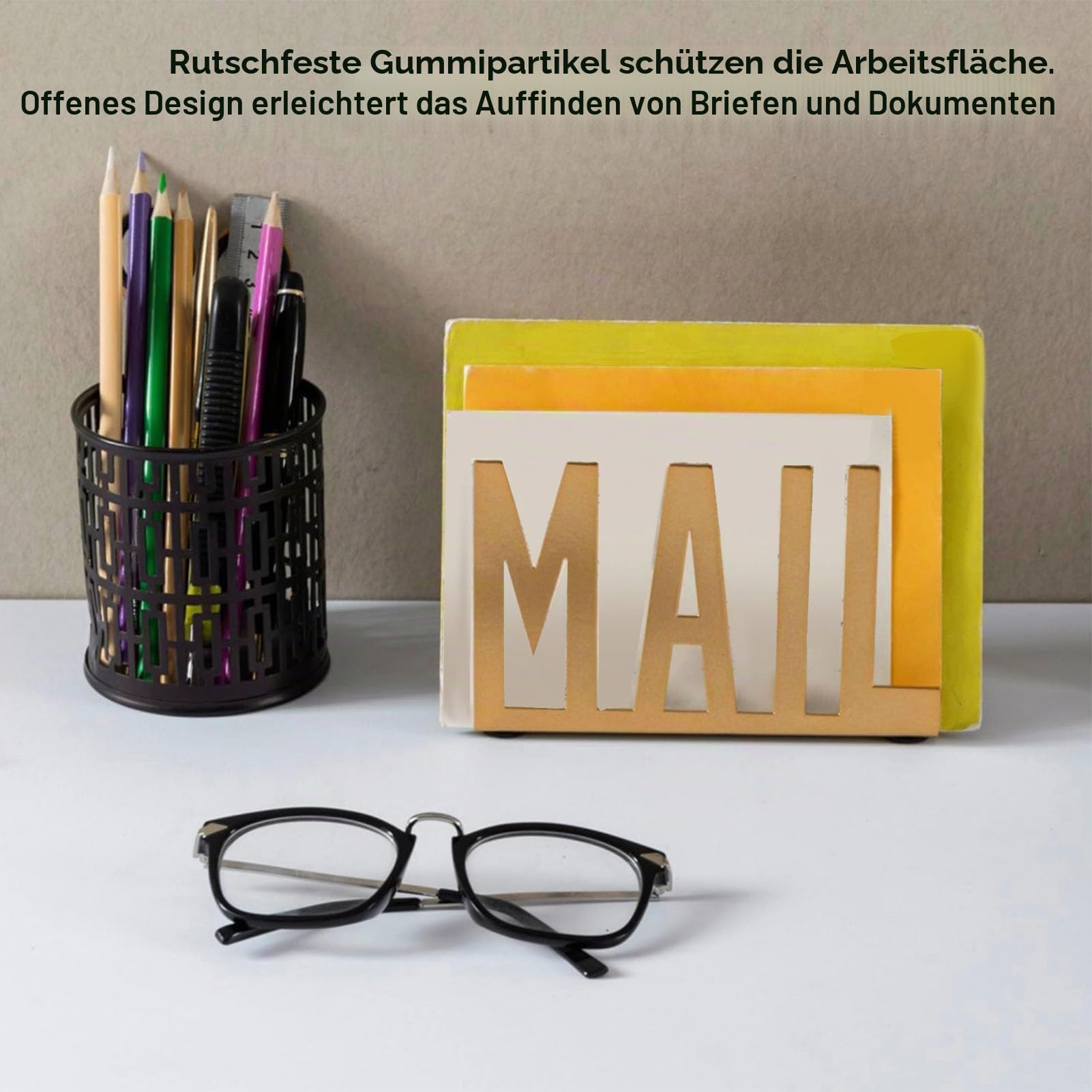 TOPINCN Metall-Post-Organizer für den Schreibtisch, Stilvoller Desktop-Postständer mit Hohlem Design für Rechnungen, Briefe, Papiere, Ideal Als Einweihungs- und Hochzeitsgeschenke (GOLD)