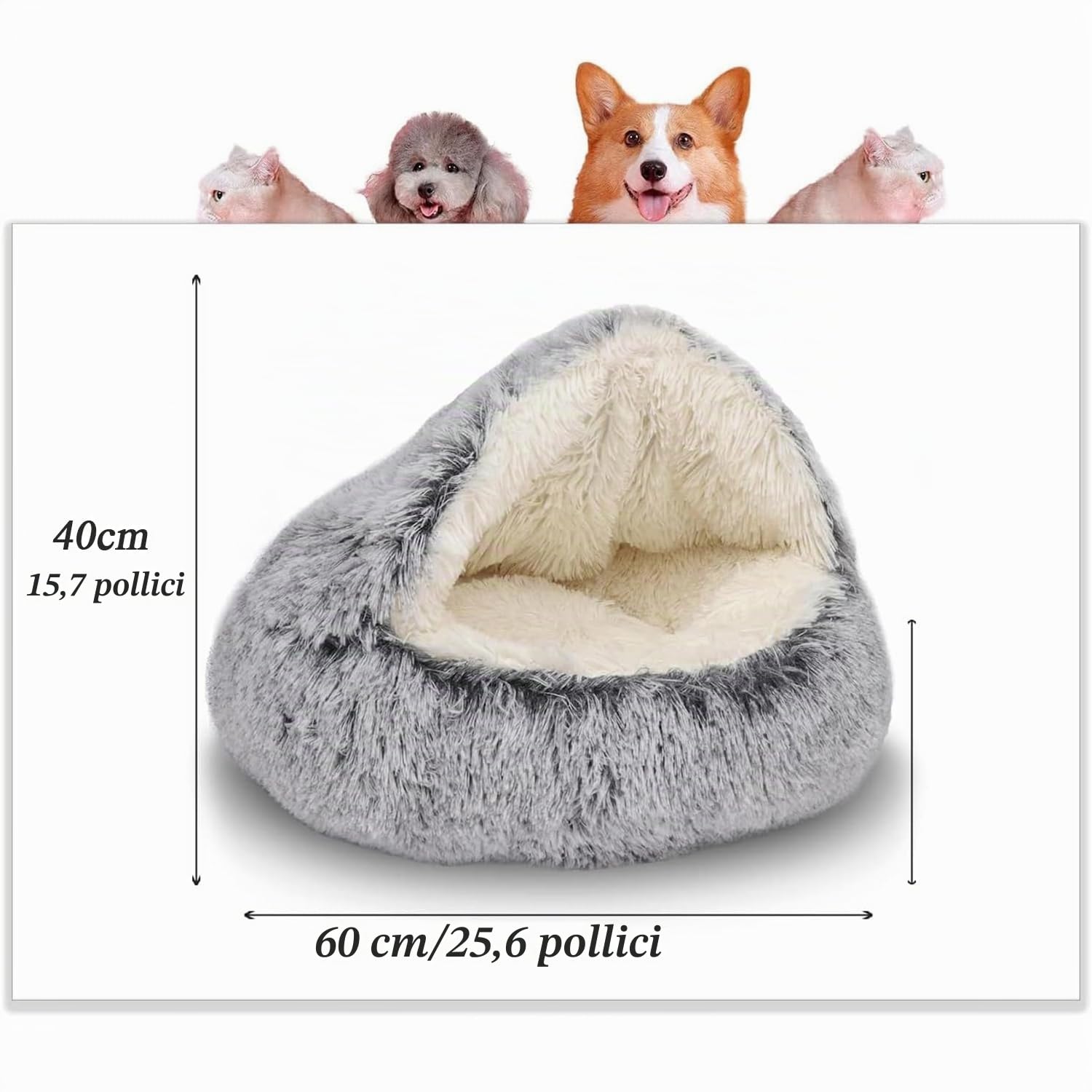 Soffice Letto a Forma di Conchiglia per Cani e Gatti Cuccia Cane Gatto Interno Morbida Caldo Divano in Peluche per Animali Domestici Fluffy Peluche Letti per Cani (Grigio, 65cm)