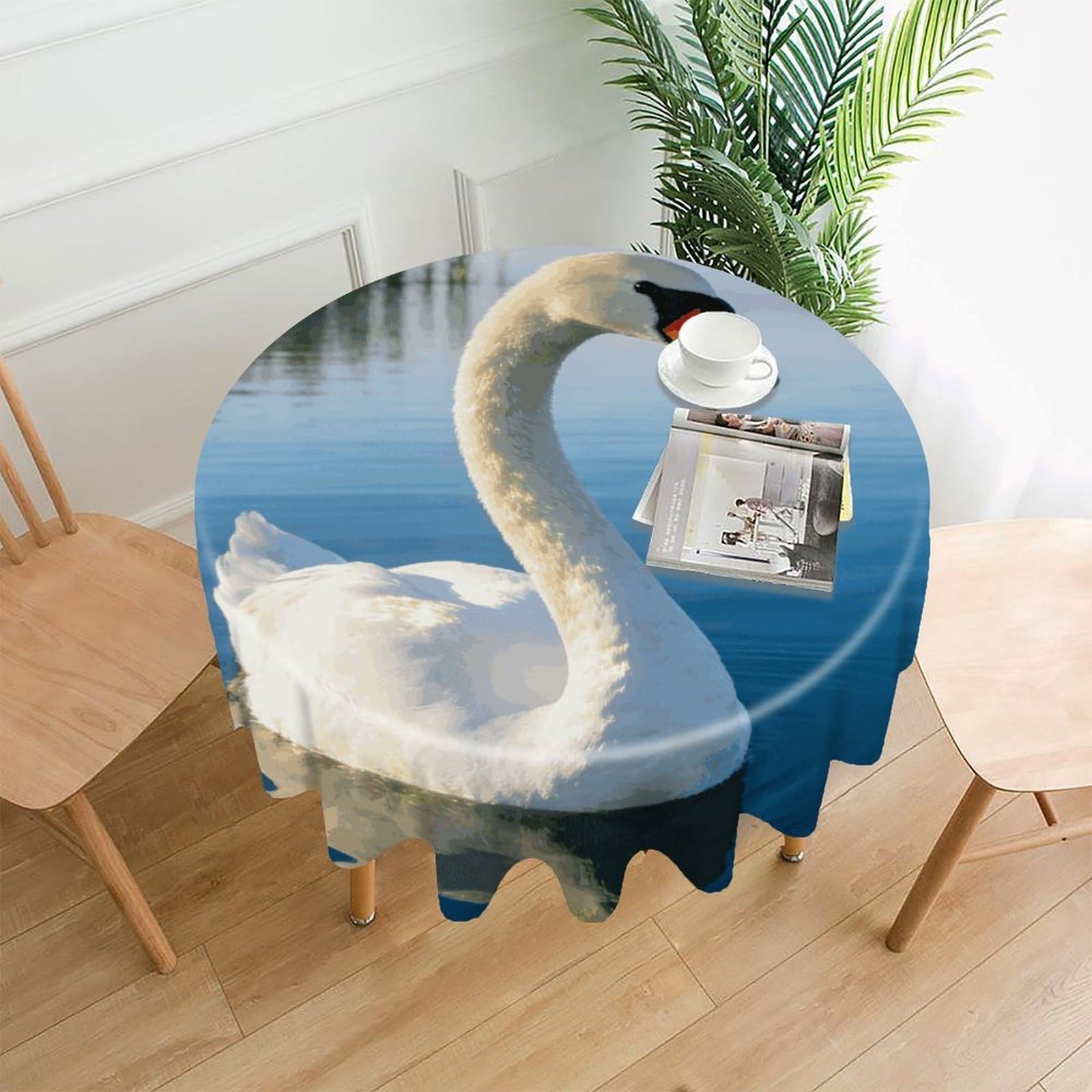 LDGSUPH Swan Round Tablecloth Cover Washable Luxurious Fabric Table Cover Decor Wrinkle Free Fashion Round Table Cloth for Home Dining Kitchen Party 60 in