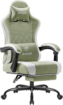 Homall Gaming Chair with Massage & Footrest, Ergonomic Computer Office Chair, High-Back Racing Style Reclining Chair with Adjustable Lumbar Support, Breathable Tech Fabric for Adults Green