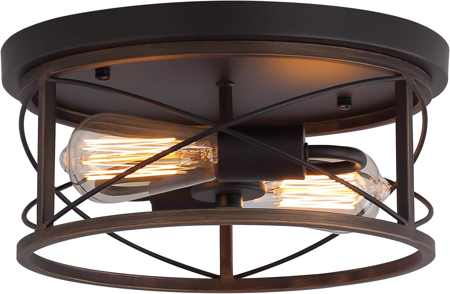 Q&S Farmhouse Ceiling Light Fixture Flush Mount,ORB+Bronze,Rustic Vintage Mini Ceiling Lighting for Hallway Entryway Kitchen Dining Room Bedroom Garage Gazebo Locker,2 Lights UL Listed