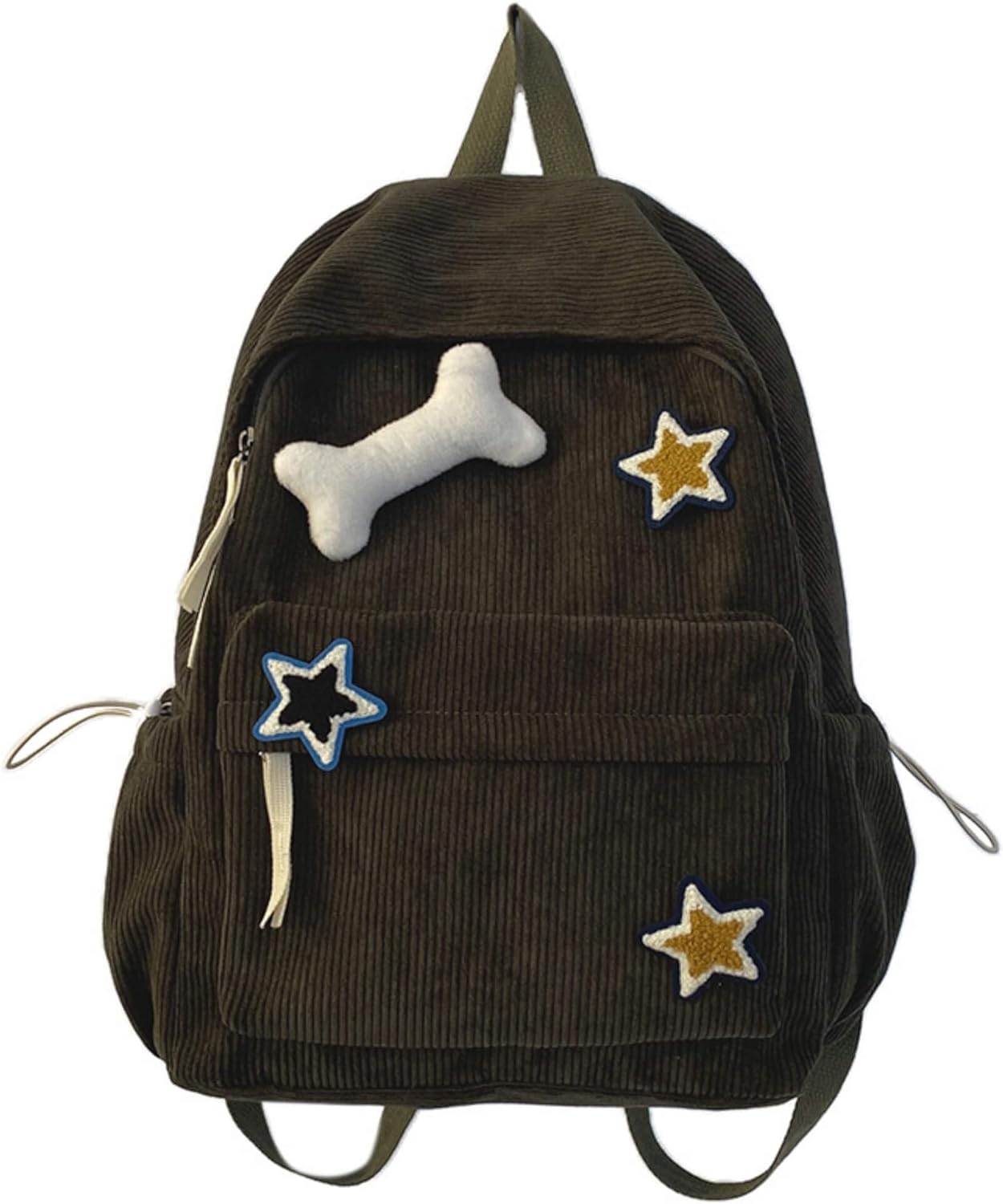 Corduroy Y2K Star Preppy Backpack, Cute Vintage Fashion Grunge Bookbag, Aesthetic Emo Laptop Daypack for Men Women Casual Bag (Green)