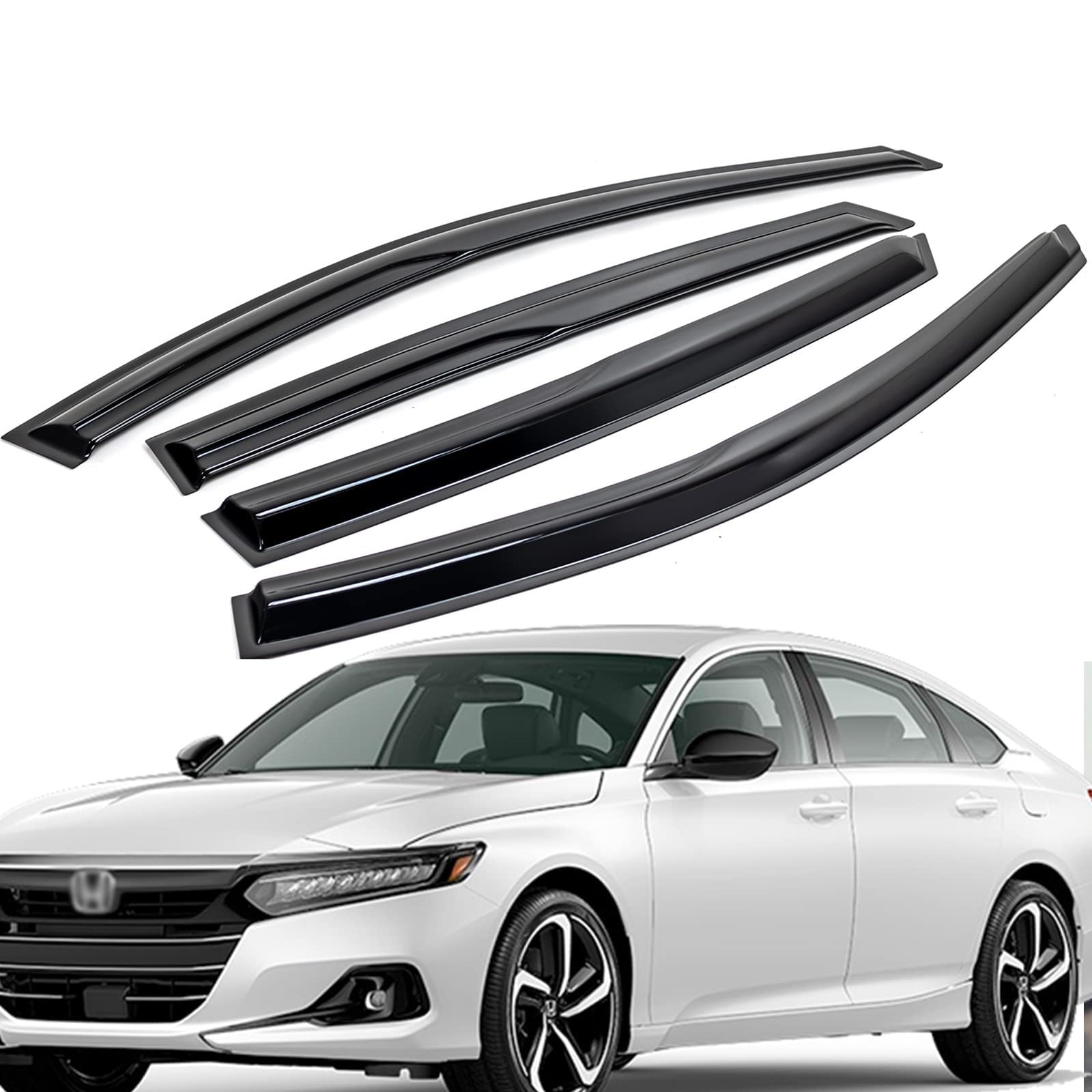Window Visor Sun Rain Guards Compatible with 2018~2021 Honda Accord 4-Door Sedan Window Visor Deflector(Dark Smoked)