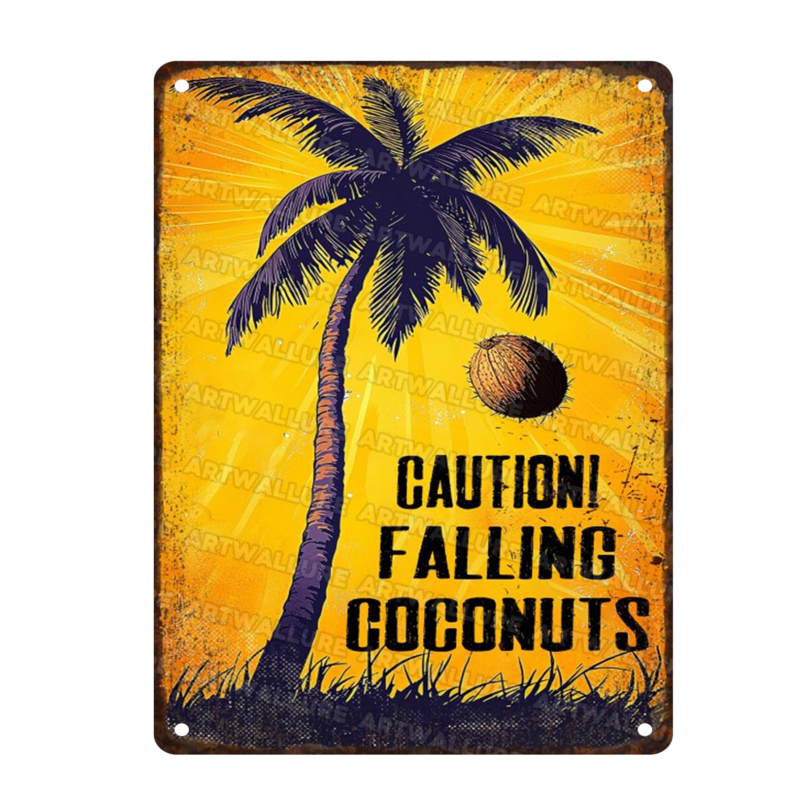 Coconuts Vintage Sign Caution! Falling Coconuts Metal Tin Sign for Lounge Welcome Pool Hot Tub Happy Hour Island Décor 12x16inch