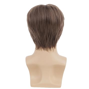 Mens Short Brown Wig Straight Boy Wig Middle Part Synthetic Cosplay Costume Halloween Wig for Fancy Dress
