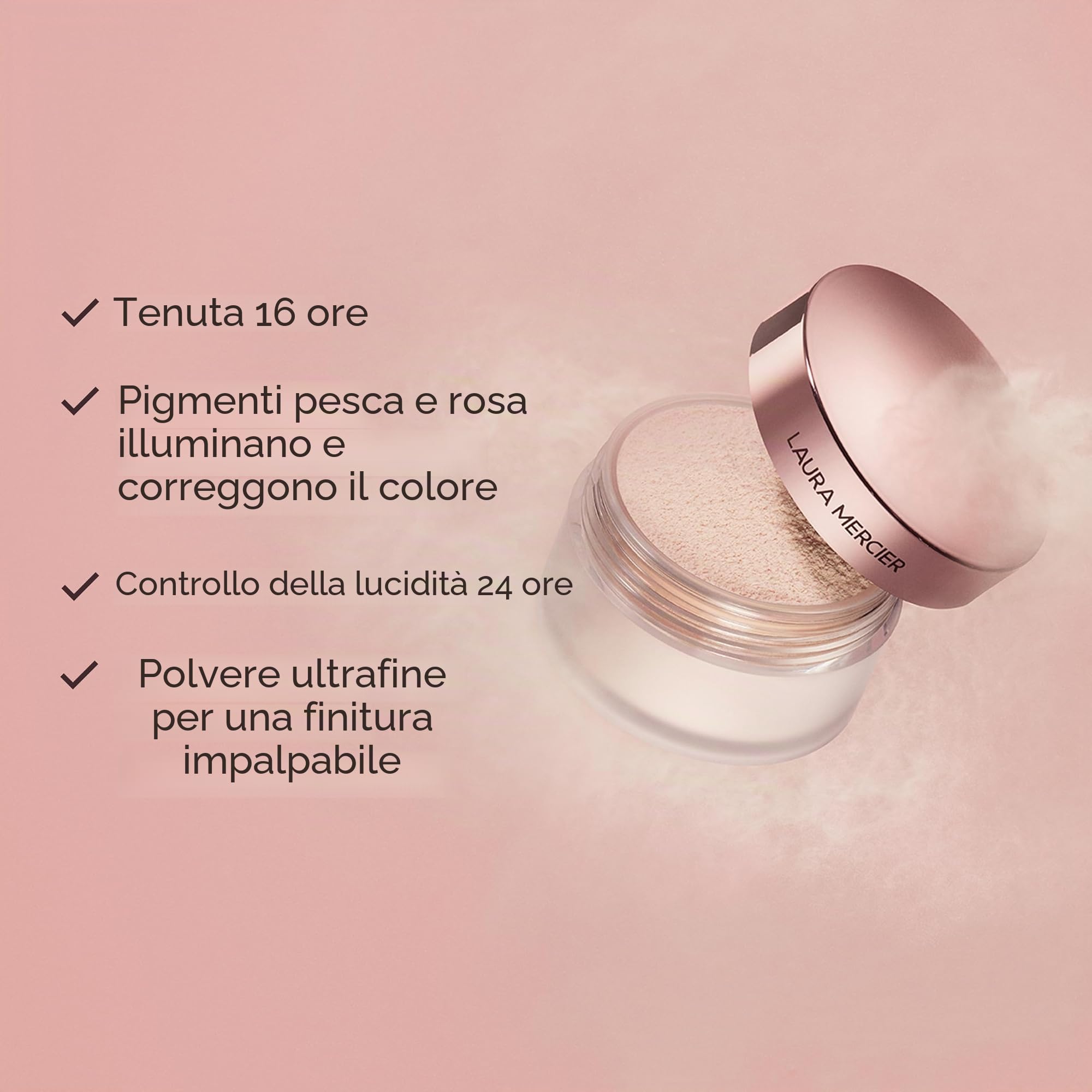 Laura Mercier Polvere fissante traslucida, controllo della lucentezza 24 ore, finitura opaca morbida, lunga durata, ideale per pelli normali e grasse, 4 tonalità per praticamente tutte le tonalità
