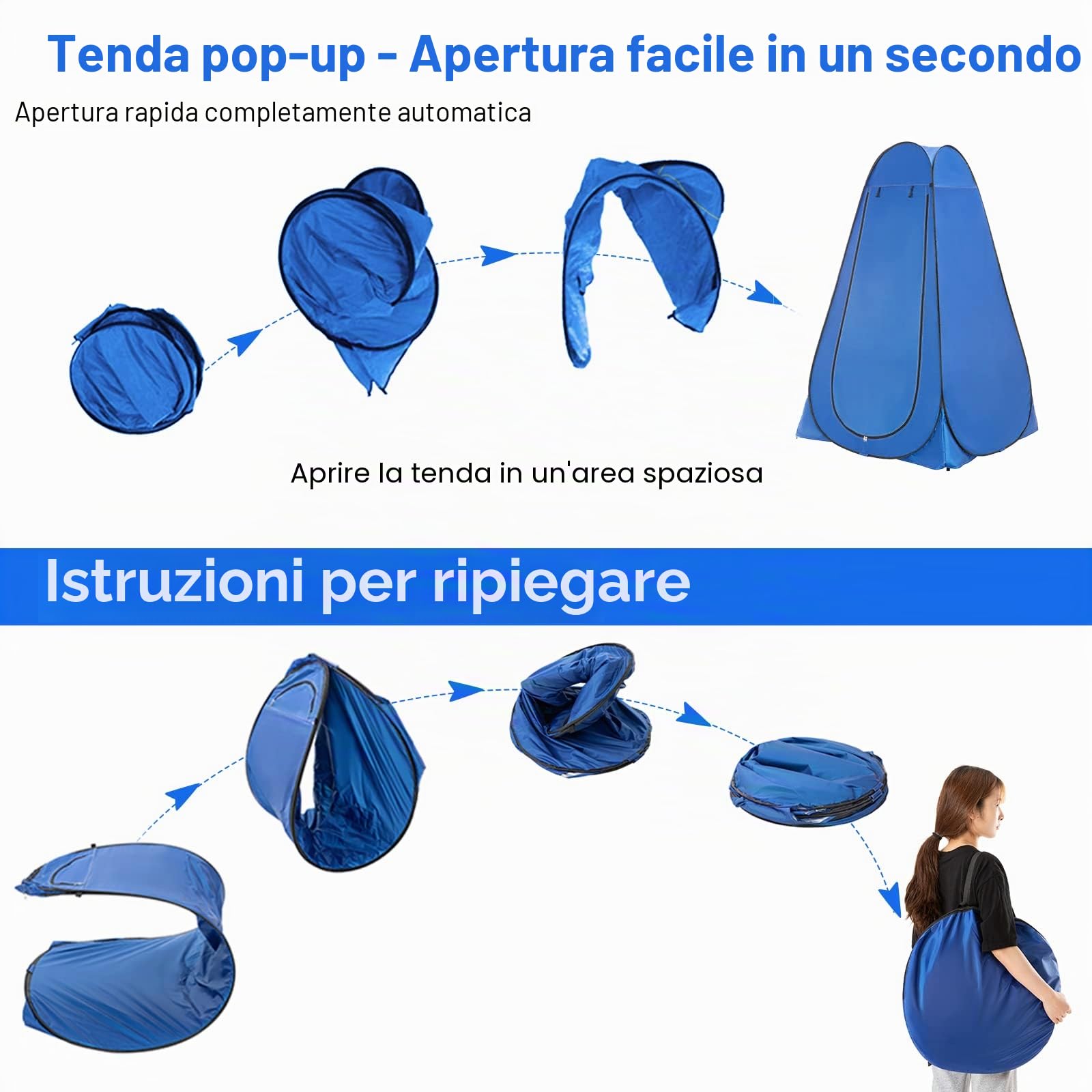 Tenda pop-up con protezione per la privacy, da campeggio, per la privacy, per esterni, campeggio, roulotte, picnic, doccia, pesca, blu
