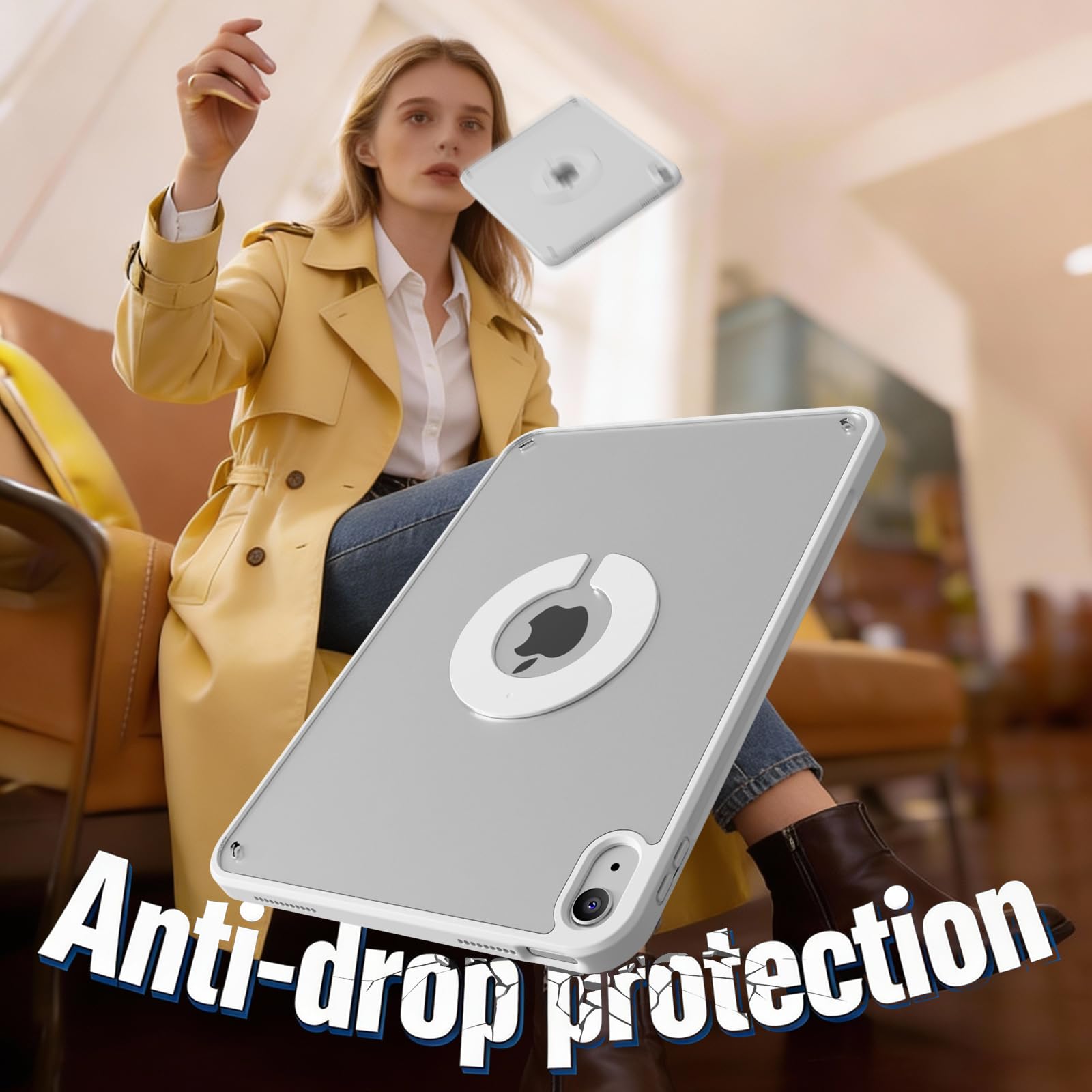 KenKe Schutzhülle für iPad (A16) 11. / 10. Generation (2025/2022) mit abnehmbarem Stifthalter, magnetischer, abnehmbarer Hybrid-schlanker Ständer, um 360° drehbar, transparente harte Rückseite aus
