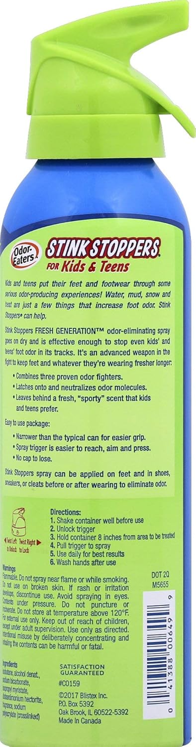 Odor-Eaters Stink Stoppers for Kids & Teens Dry Spray, 4 Oz (Pack of 2) : Health & Household