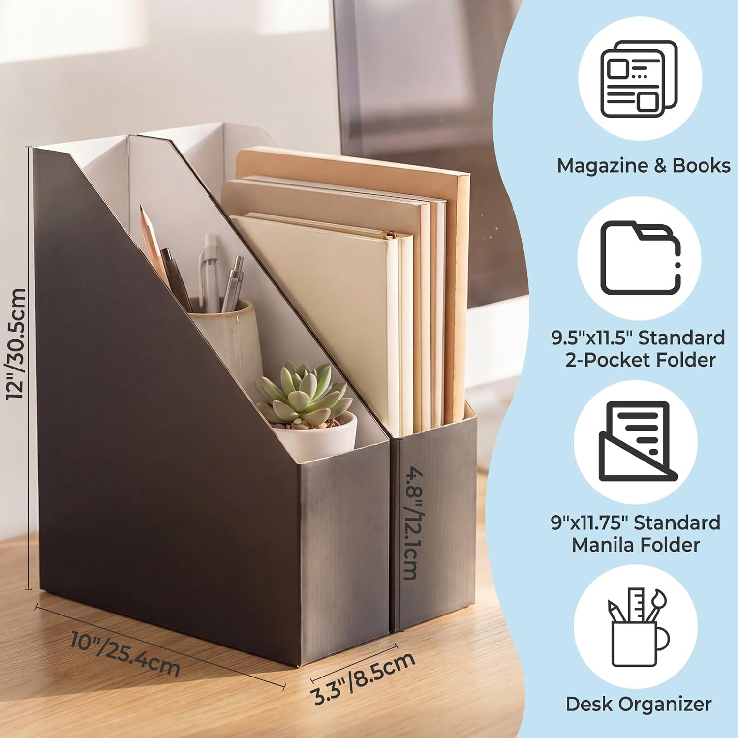 Rempry Magazine File Holders Black Set of 6, Foldable Cardboard Document Organizer Boxes with Labels, Space-Saving Storage for Office, Home, School, 10x3.3x12 Inchs image 2