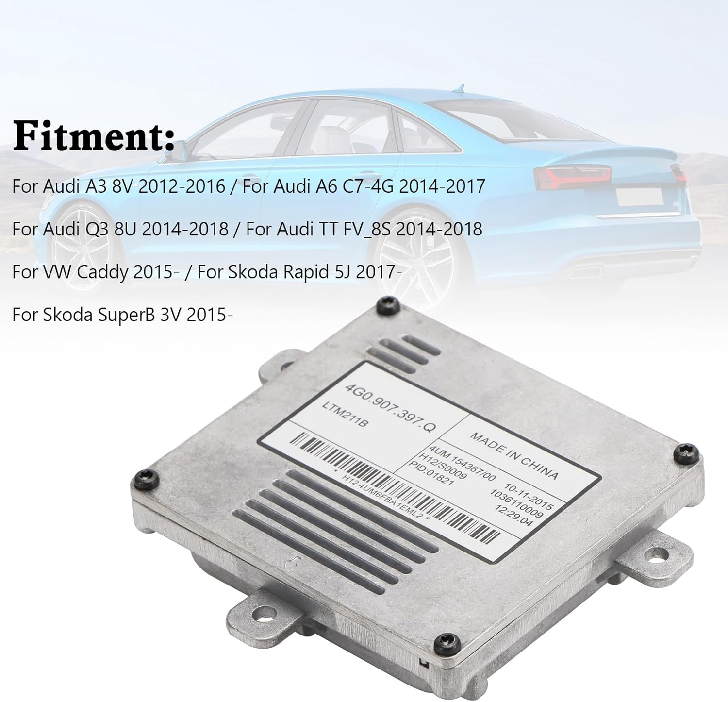 Areyourshop Xenon Headlight Ballast Control Unit 4G0907397Q for Audi A3 8V 2012-2016, A6 C7-4G 2014-2017, Q3 8U 2014-2018 for VW Caddy 2015+, for Skoda Rapid 5J 2017+