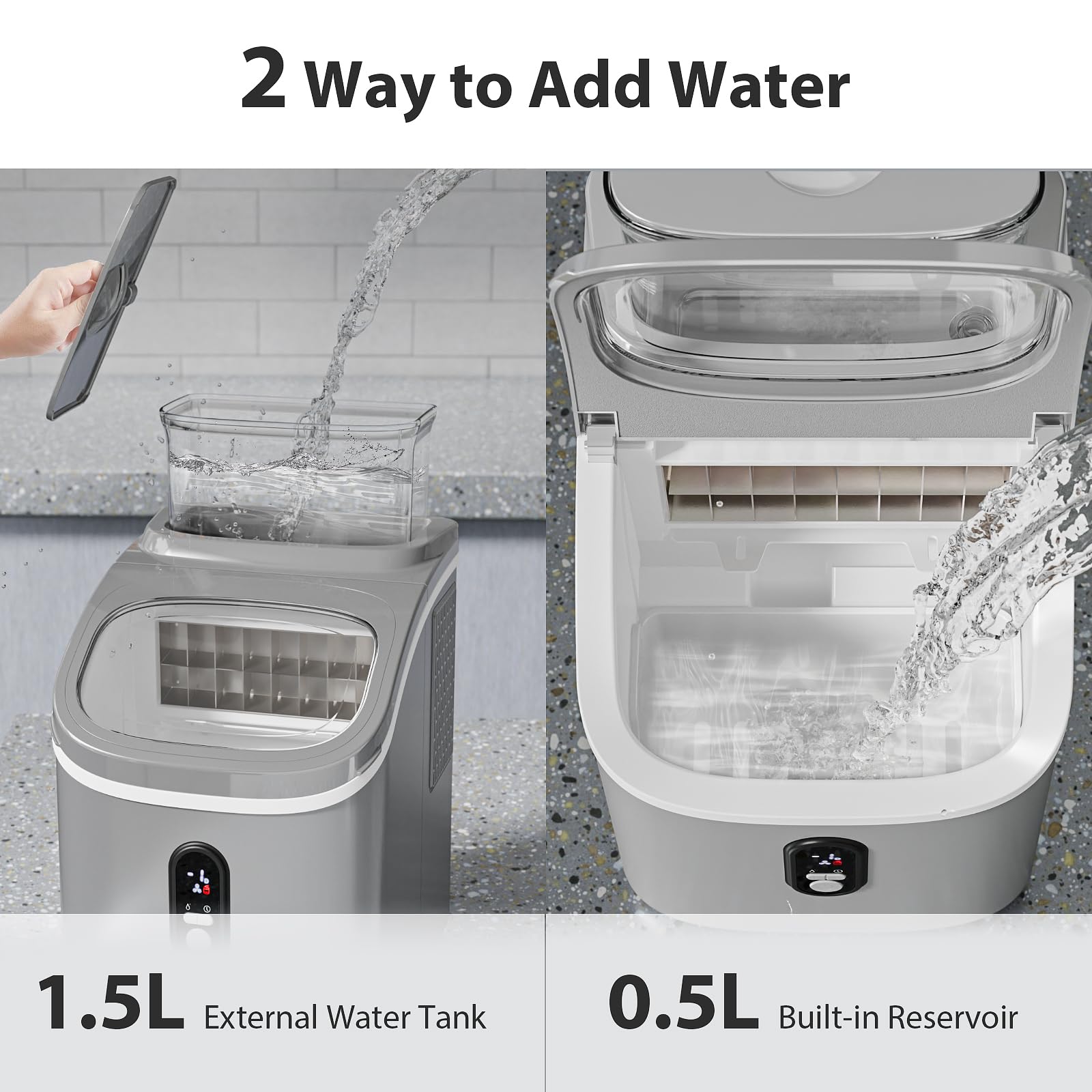 Electactic Countertop Ice Cube Maker Machine With External Water Tank,16pcs/5mins,34lbs/Day,2 Ways To Add Water,Portable Compact Small Ice Maker With Self-Cleaning,Perfect For Home/Kitchen/Camping/RV on Fridge.com - View 5