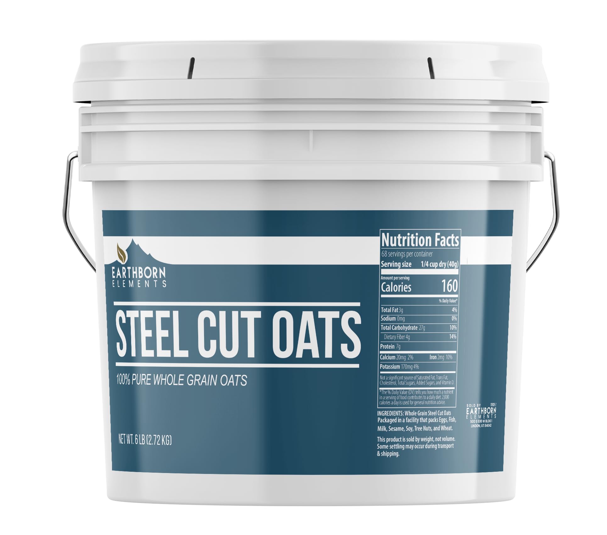 Earthborn Elements Steel Cut Oats (1 Gallon), Also Called Irish Oatmeal, Breakfast, Resealable Bucket