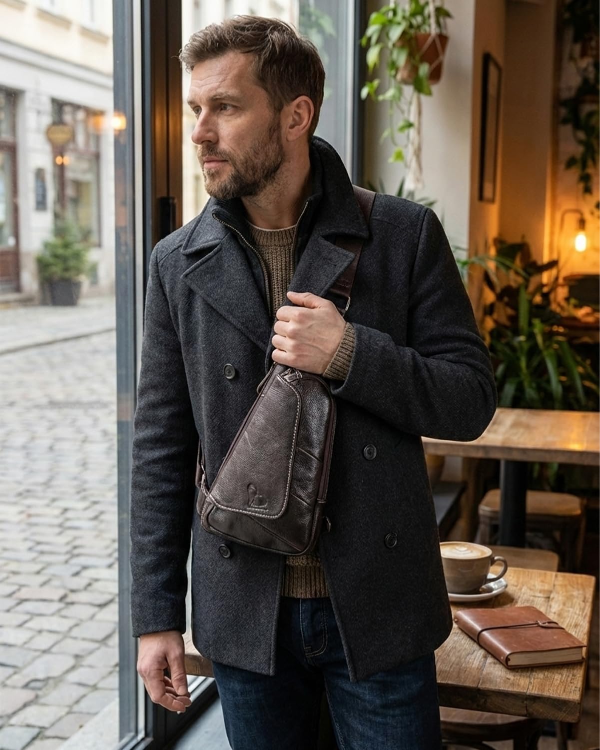 pundarika Torba na ramię męska skórzana torba na ramię biznesowa skórzana torba na klatkę piersiową torba crossbody wypoczynek sportowa torebka mała moda retro