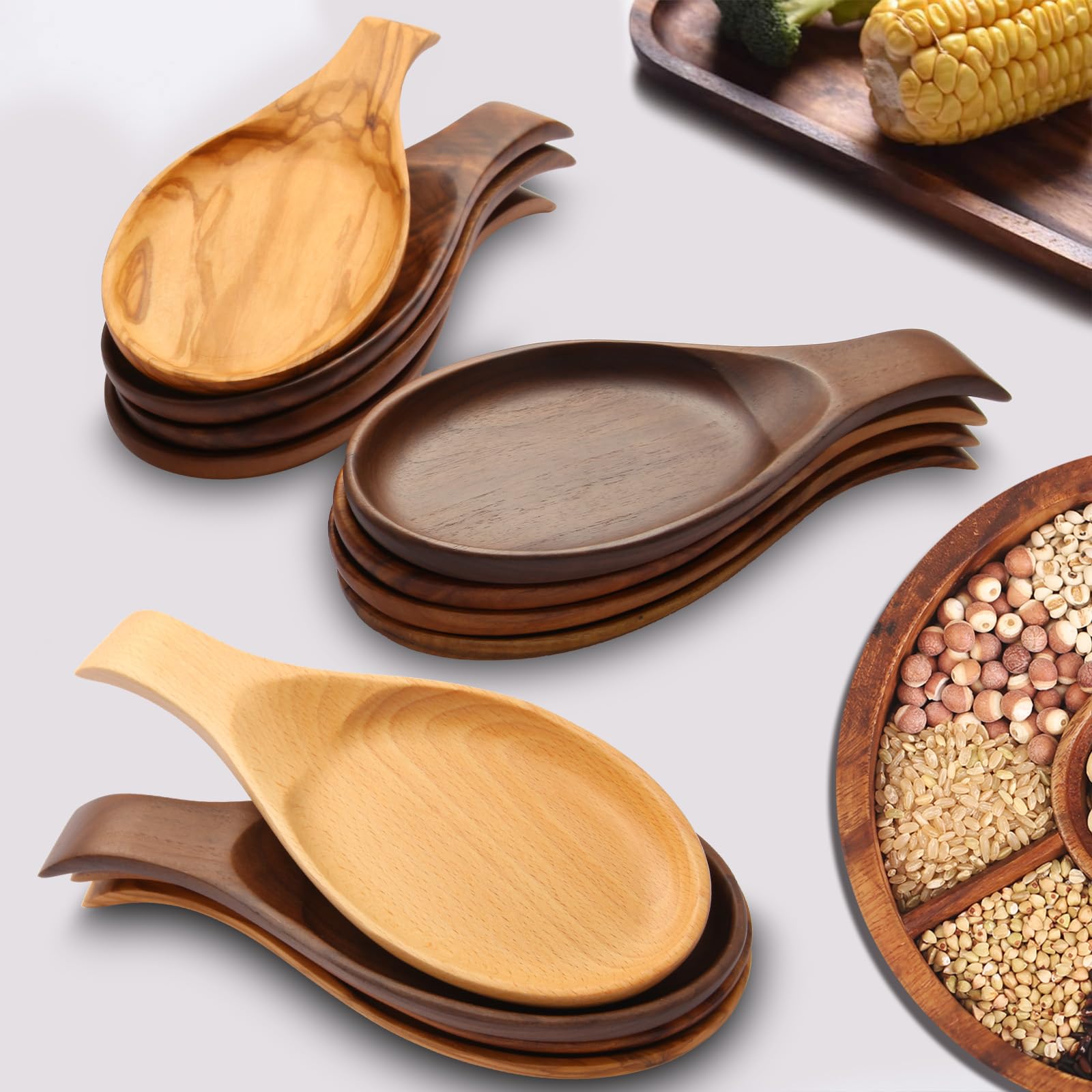Repose-cuillère En Bois De Bambou Pour Cuisinière - Support Pour Spatule, Louche, Cuillère - 17.5x9.3 Cm - Garde Le Plan De Travail Propre - 4