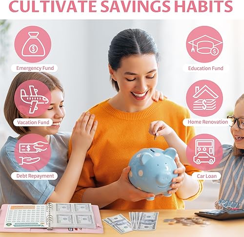 Miniatura 4 de ONEDONE Carpeta de desafíos de ahorro de dinero de 100 sobres A5 con sobres de efectivo y marcador borrable para ahorrar dinero en efectivo para