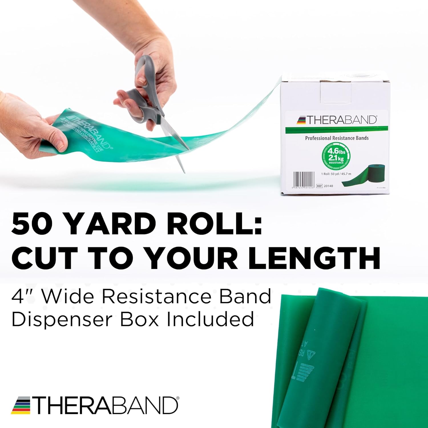 THERABAND Resistance Band, Green, Heavy, 50-Yard Roll, Latex, Elastic Band for Exercise, Physical Therapy, Yoga, Pilates, Stretching, Home Workouts, Cut-to-Length, Color-Coded Levels