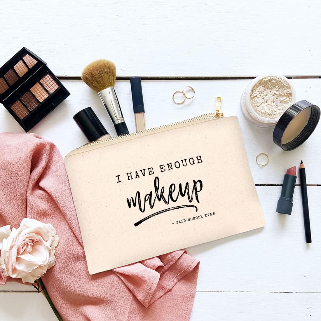 Andaz Press Funny Makeup Bag Canvas Cosmetic Bag with Zipper I have Enough Makeup Makeup Pouch For Purse Travel Pouch Toiletry Bag Funny Pencil Bag Cute Birthday Gifts for Women 6.5 x 9 Inch