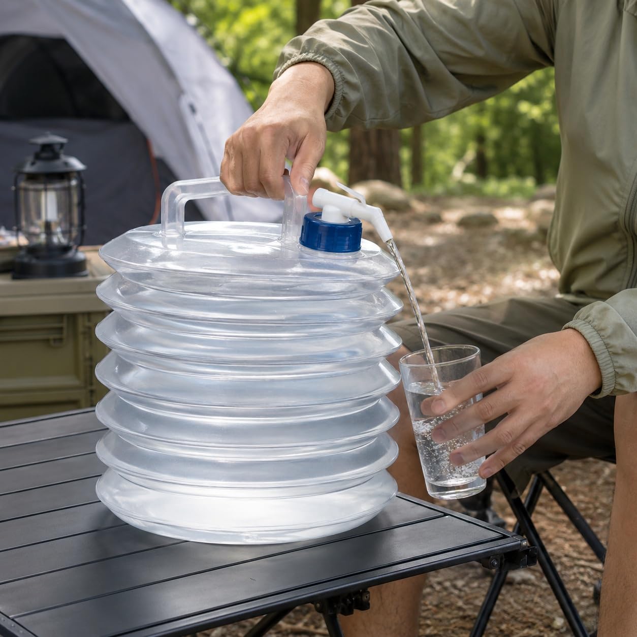 topolenashop Tanica Acqua Pieghevole 10L con Rubinetto Integrato, Contenitore Acqua da Campeggio Salvaspazio con Maniglia per Camper, Picnic, Viaggi e Uso Esterno