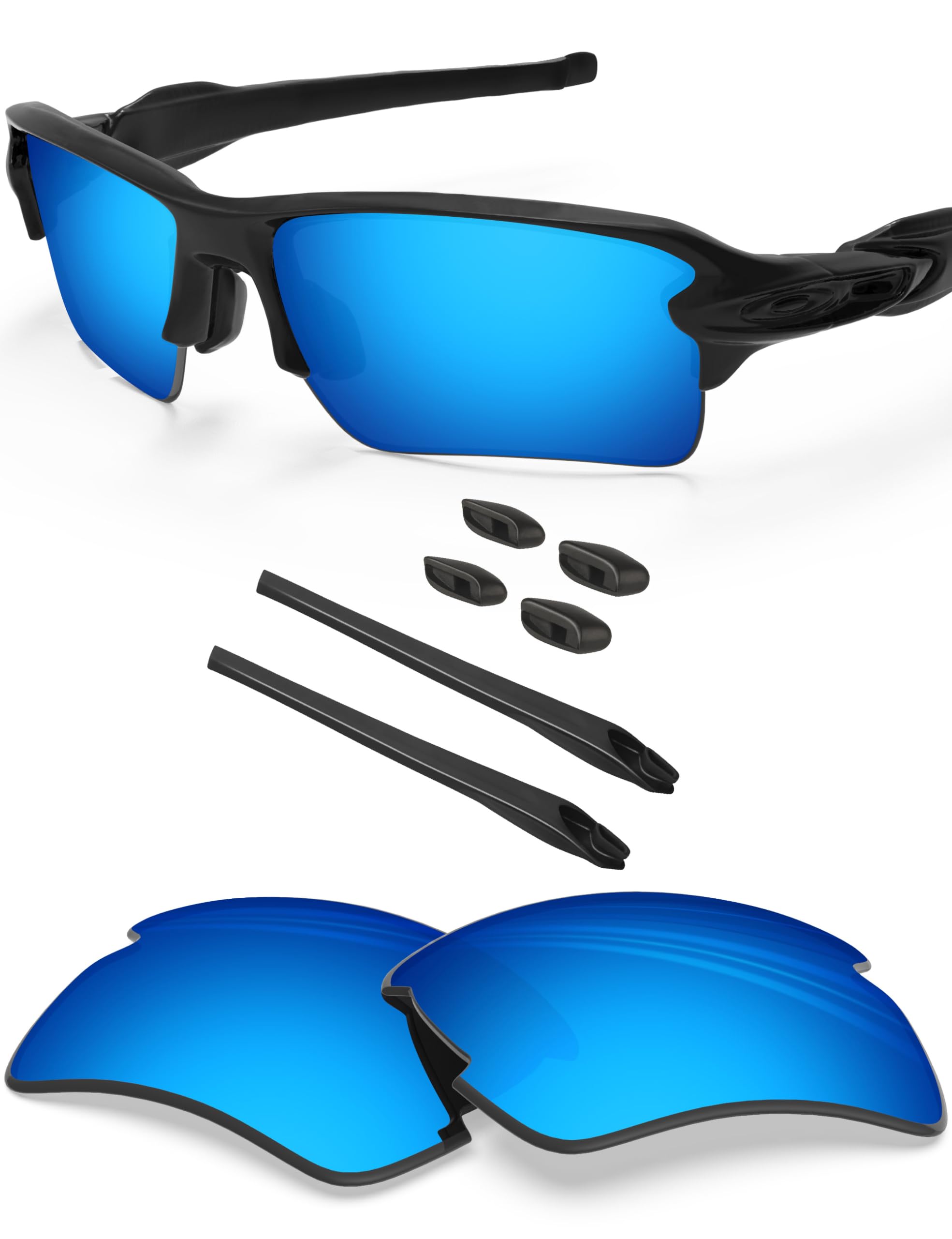 BlazerBuck Polycarbonate Polarized Replacement Lenses & Sock Kit for Oakley Flak 2.0 XL OO9188 - Ice Blue AR Coated