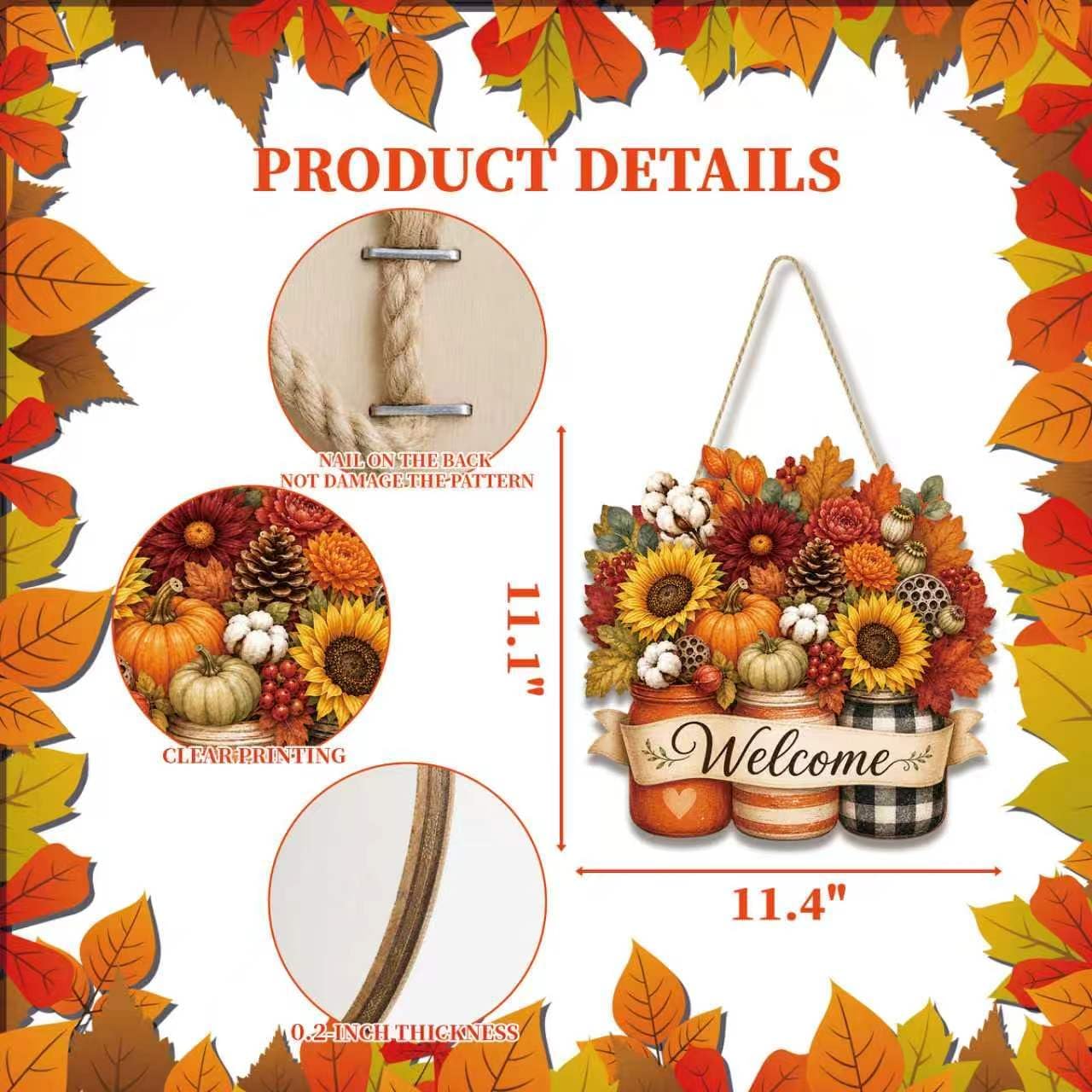 Fall Door Sign Wooden Floral Fall Door Decor for Autumn Decor