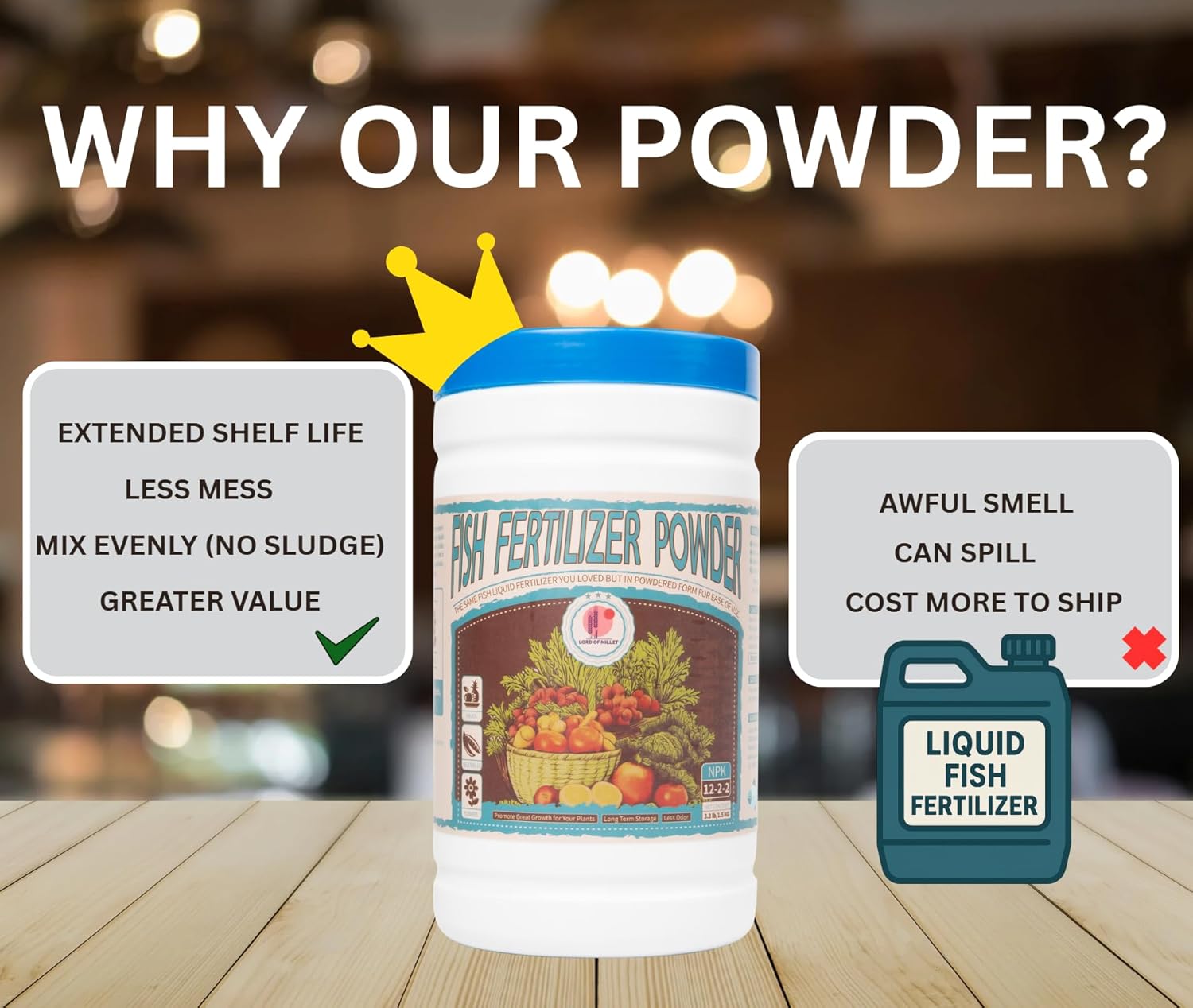 Fish Emulsion Fertilizer 12-2-2 Powder (3.3 pounds Powder-Up to 300 Gallons of Water), for Vegetables, Trees, Lawns, Shrubs, Flowers, Fruits