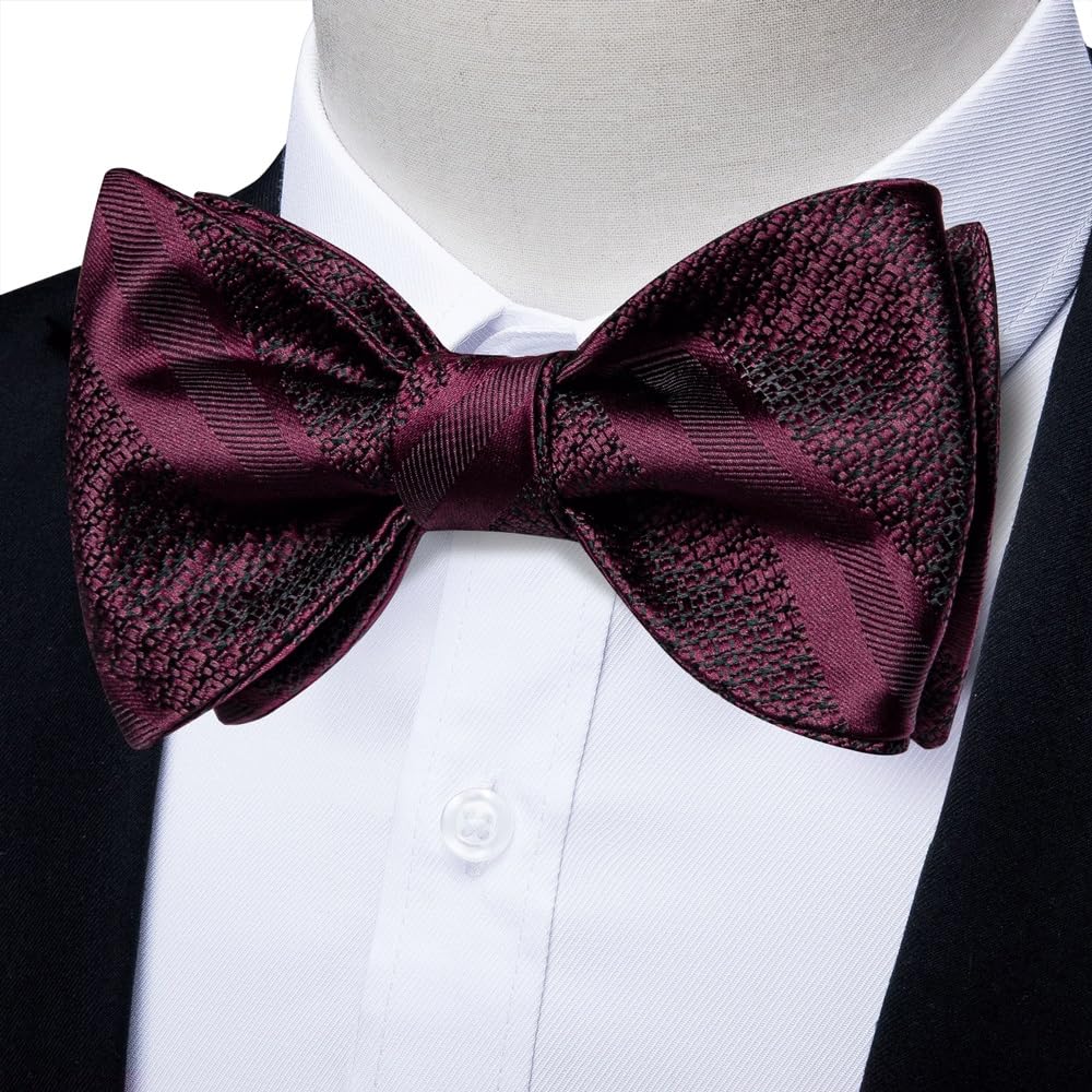JFDBGU Bowties for Man Official Wedding Party Burgundy Men's Bow Ties Hanky Cufflins Set Silk Gift
