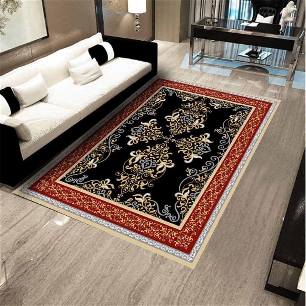 Tapis de couloir rectangulaire rouge et noir 100x150cm à motif floral rétro