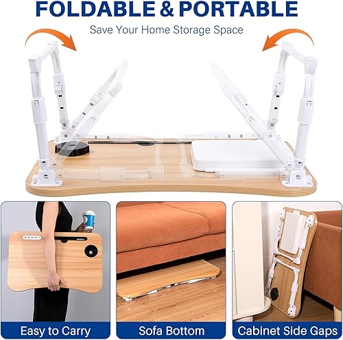 Miniatura 9 de Escritorio para computadora portátil para cama, mesa de cama para computadora portátil de altura ajustable, soporte de escritorio plegable con