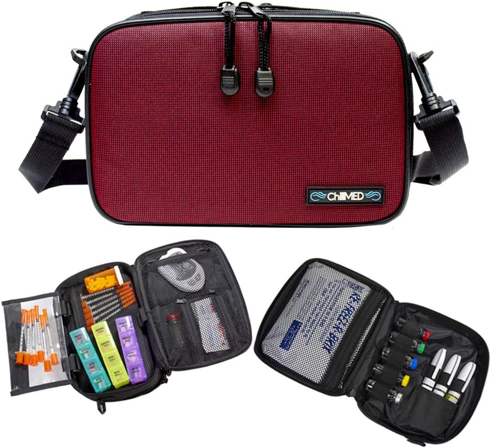 Elite Diabetes Weekly Travel Organizer - Supply Kit | Insulin and Medication Travel Cooler Bag with Reusable Ice Pack - Up to 14 Hours of Cooling Time - Red