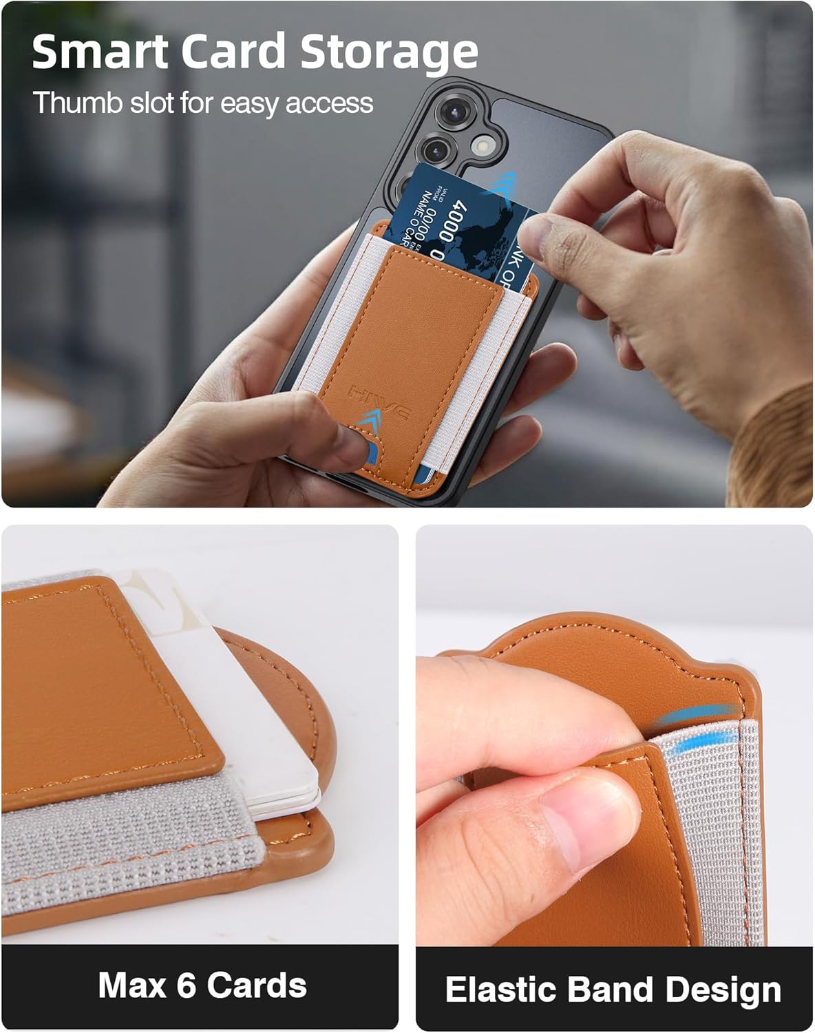 HiWe for MagSafe Wallet for Galaxy S25/S24 Series with Magnetic Case and iPhone 17/16/15/14/13/12 Series, No Case, 6 Cards Holder, RFID Leather Slim, Brown - Image 5