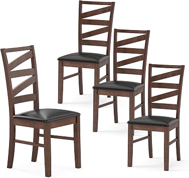 GOFLAME Wooden Dining Chairs Set of 4, PU Leather Upholstered Kitchen Chairs with W-Shaped Hollowed Backrest, Rubber Wood Legs, Armless Side Chairs for Living Room, Dining Room, Restaurant
