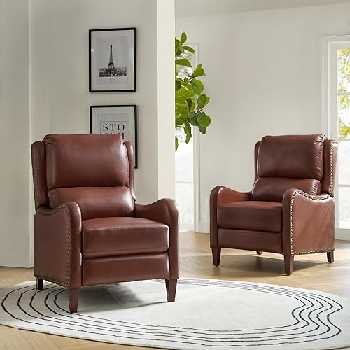 Miniatura 82 de HULALA HOME Silla reclinable de cuero genuino, moderno sillón reclinable con respaldo ajustable y reposapiés, cómodo sofá individual tapizado