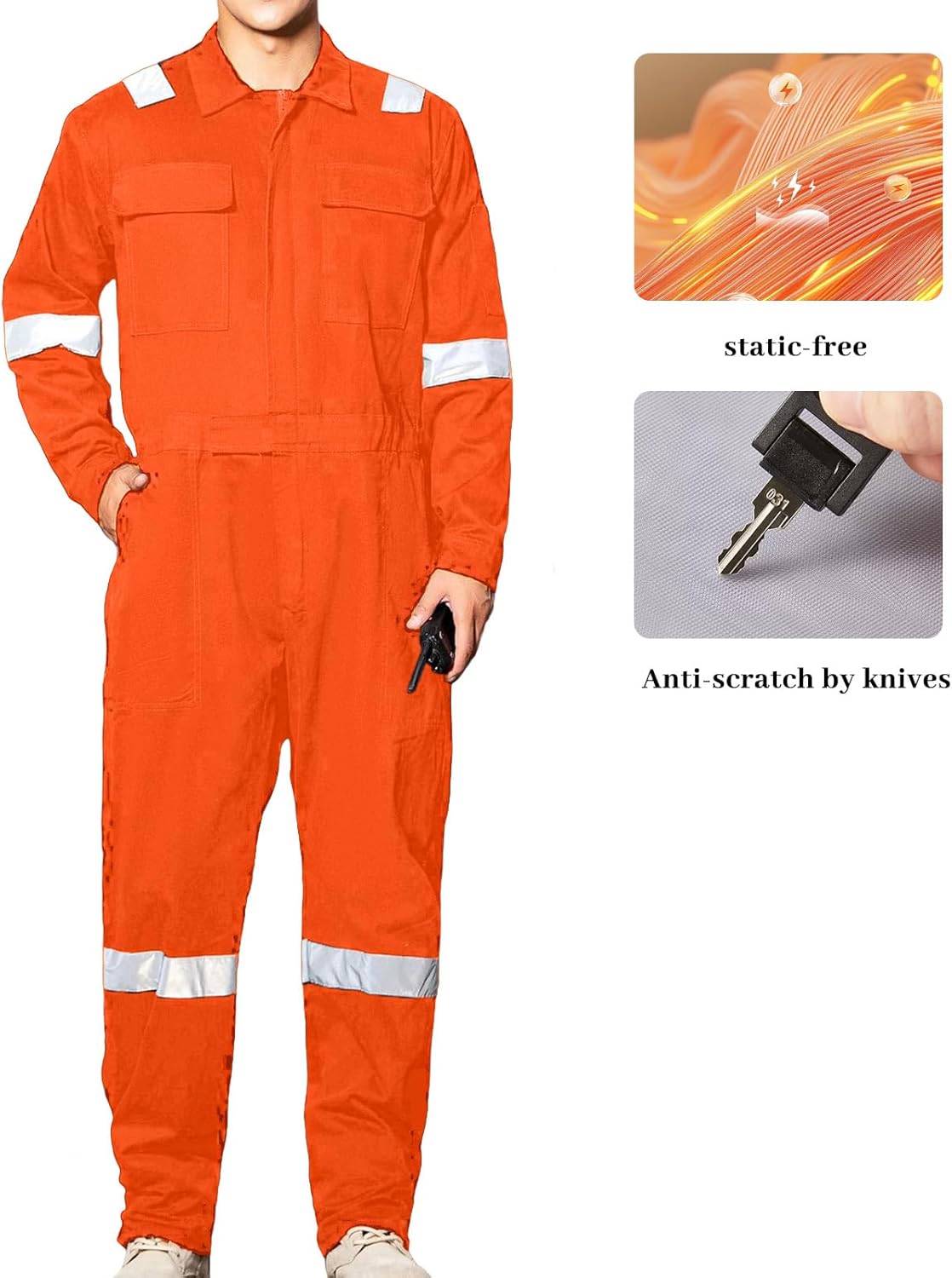 Men's Hi Vis Coveralls Reflective Stripes Safety Work Jumpsuit Lightweight Long Sleeve Mechanics Overalls Unisex