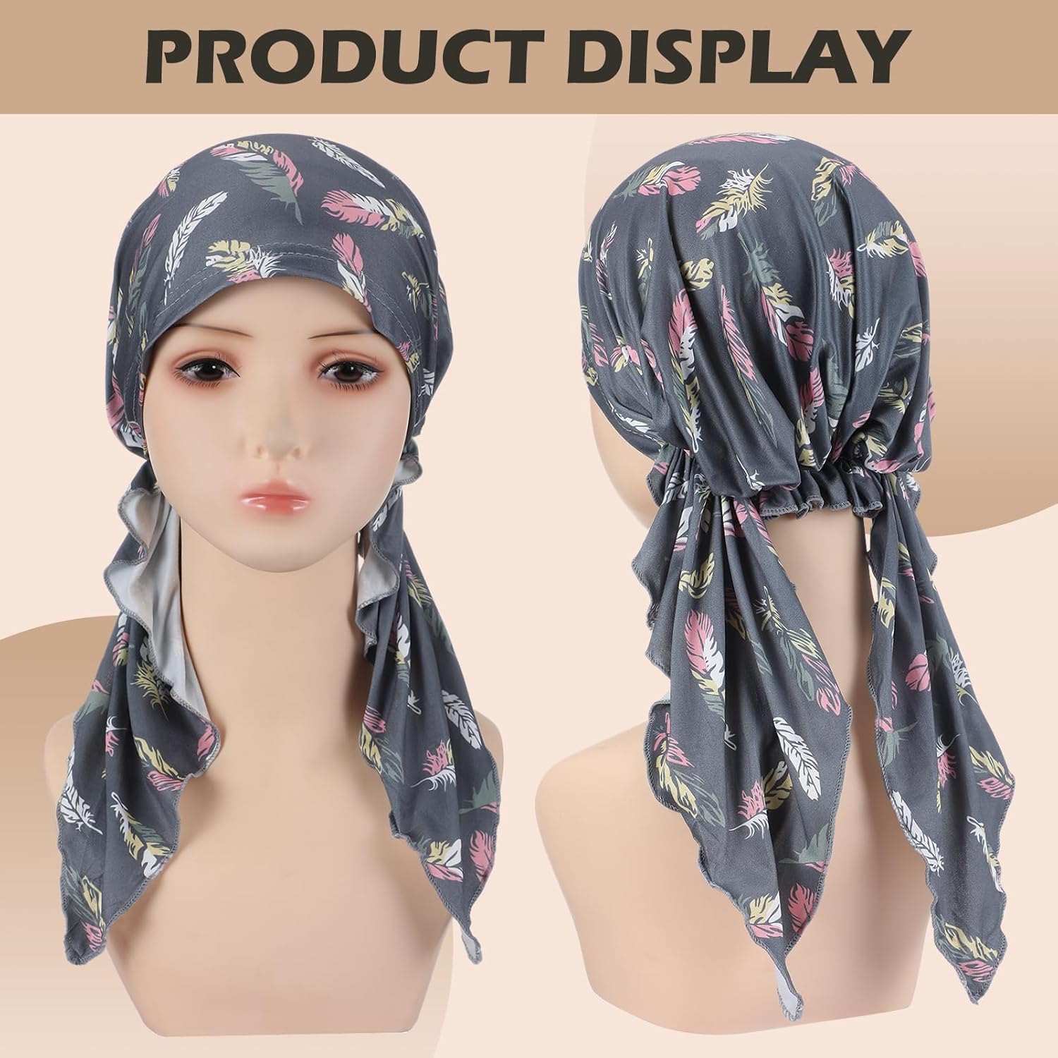 8 Pcs Chemo Headwear for Women Pre Tied Cancer Scarf Caps Soft Cotton Elastic Head Scarf Turbans for Patients Hair Loss Cover Hat - Image 5
