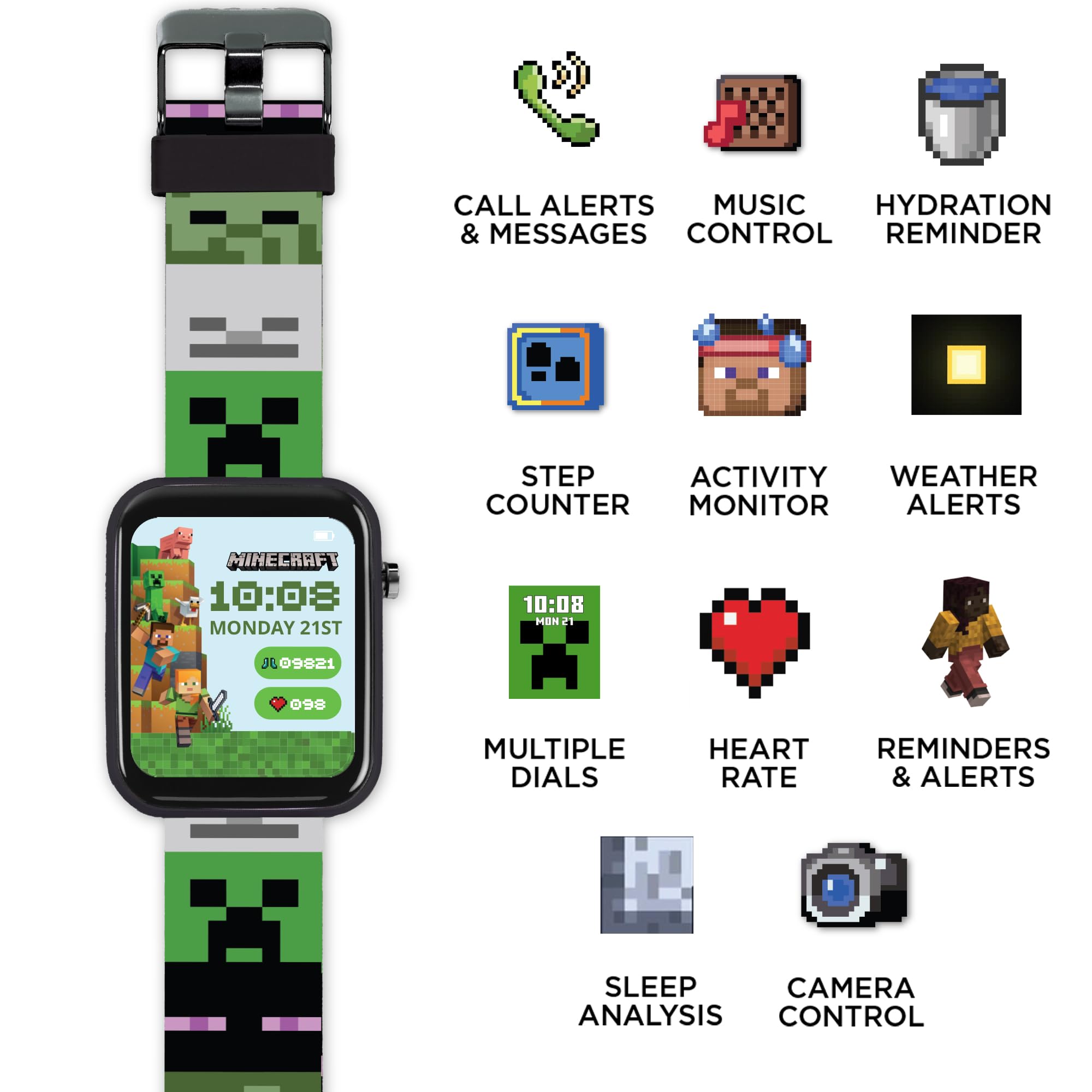 Accutime Minecraft pour enfants bracelet en silicone vert montre connectée MIN4363ARG