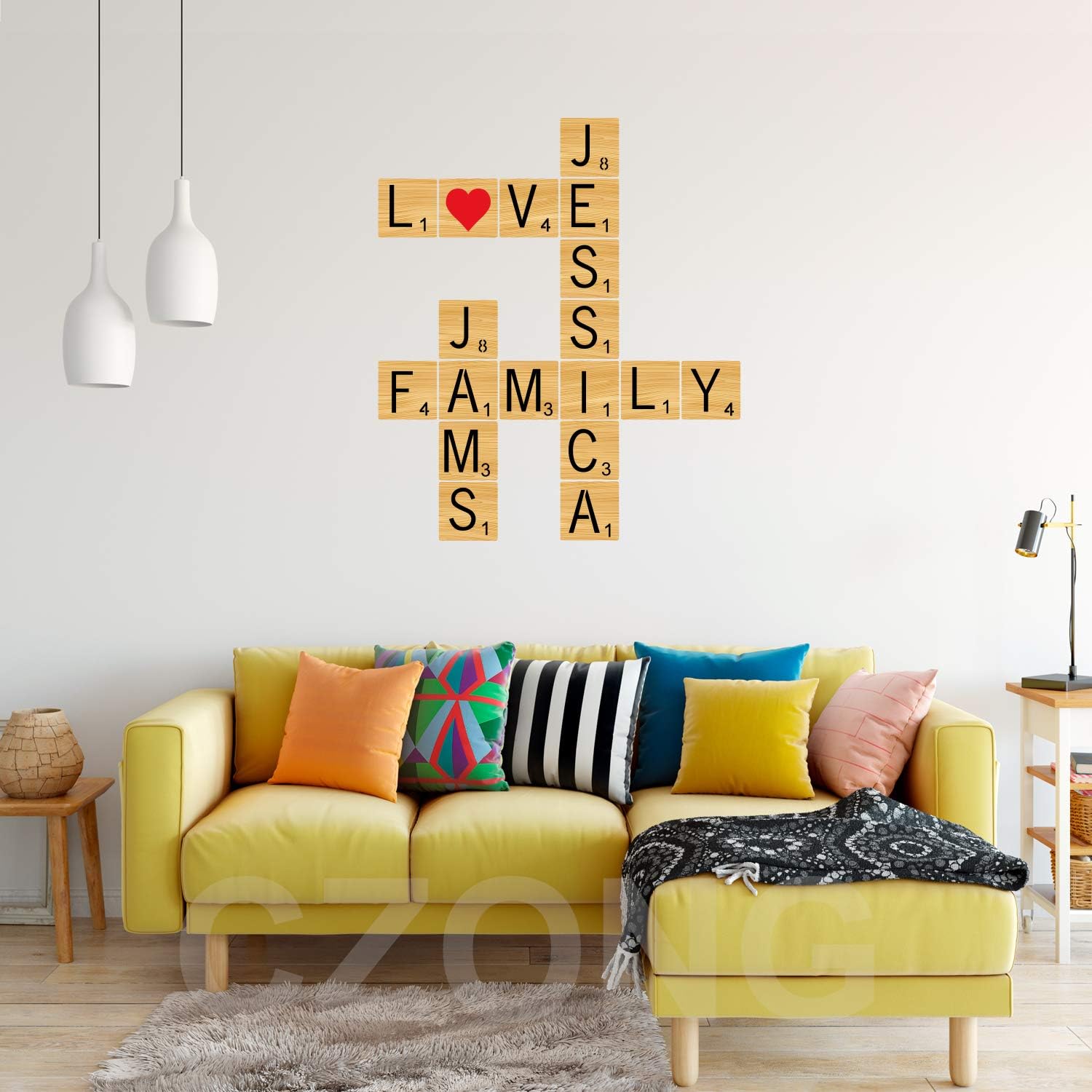 30 Pieces 5 Inch Scrabble Style Tile Stencil Letters with 50 Pieces Unfinished Square Wood 5 Inch for Home Decor & DIY Projects, Family Names Painting, Writing, Tile Wall Decor Art, Photo Props