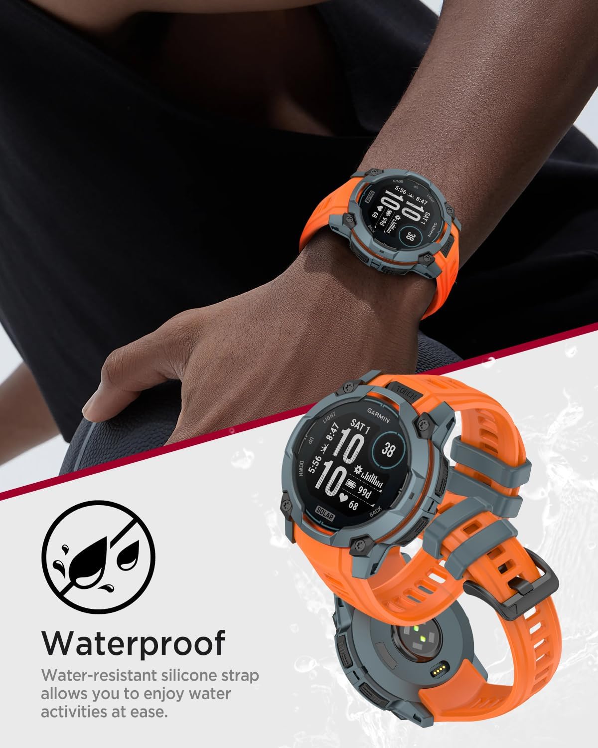 Miimall Silicone Band for Garmin Instinct 3/E 45mm Sport Strap, 22mm/26mm Waterproof Adjustable Watch Bracelet Replacement Wristband for Garmin Instinct 3 SOLAR/AMOLED for Men and Women - Image 7