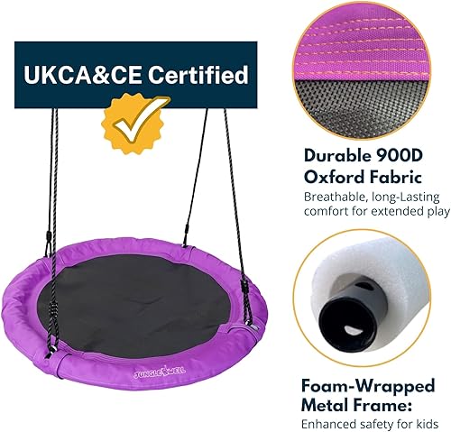 Miniatura 5 de Columpio de platillo – Asiento de columpio de árbol de 40 pulgadas con tela Oxford impermeable 900D para niños y adultos | Capacidad de peso de 700